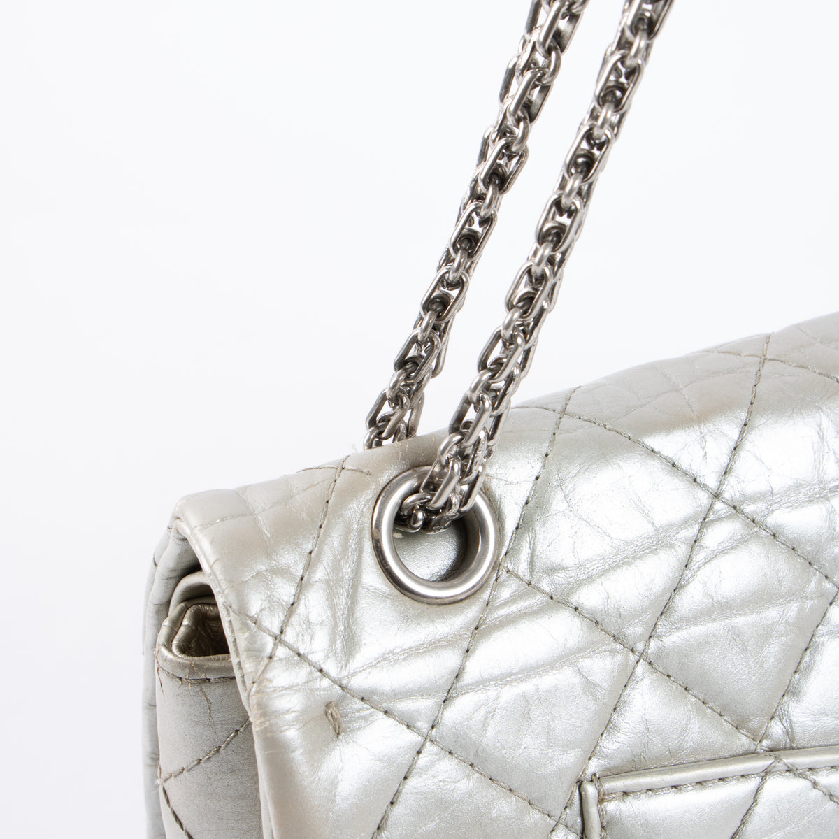 Shop this authentic Chanel Silver Aged Calfskin Large 2.55 Reissue Bag pre-loved on Labellov.com