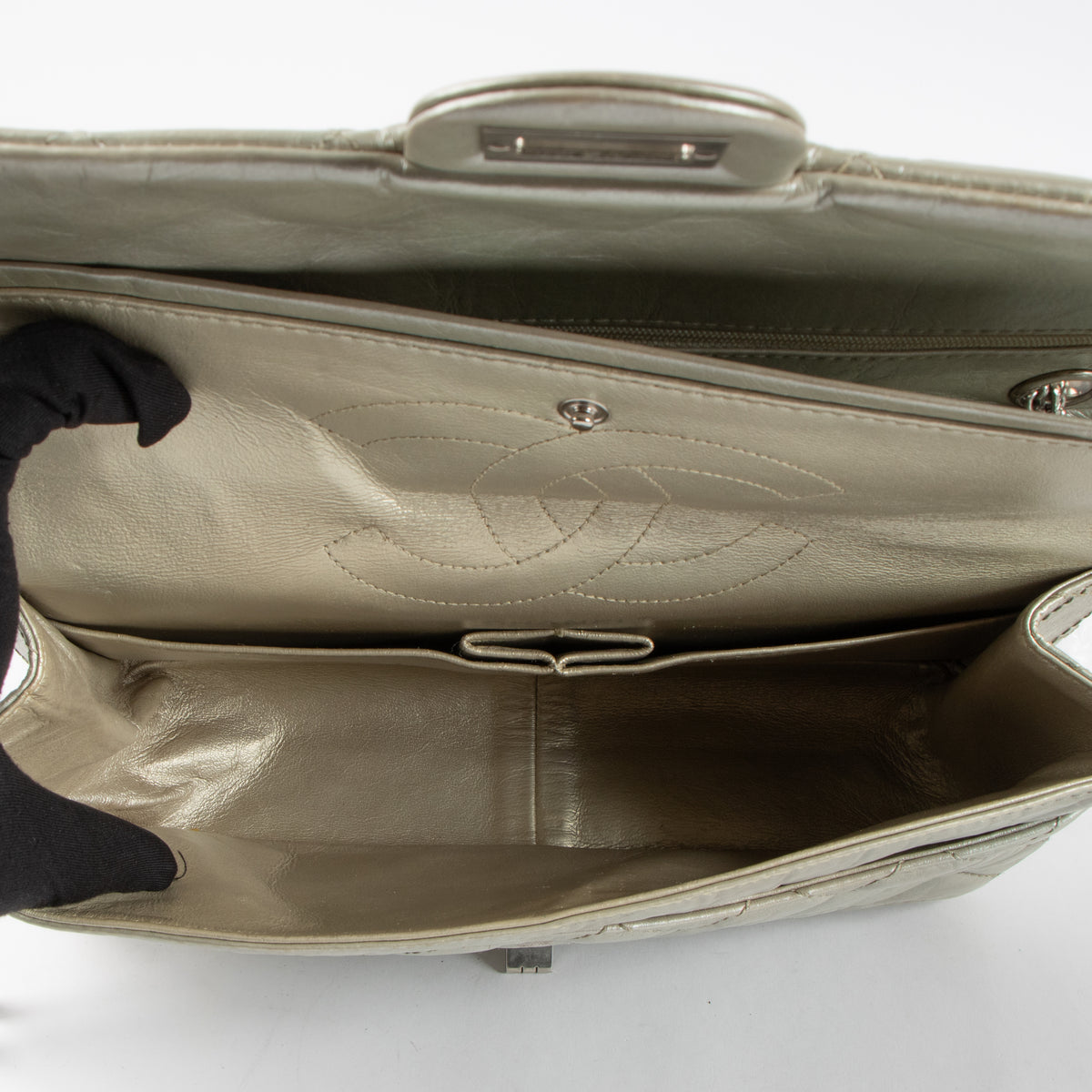 Shop this authentic Chanel Silver Aged Calfskin Large 2.55 Reissue Bag pre-loved on Labellov.com