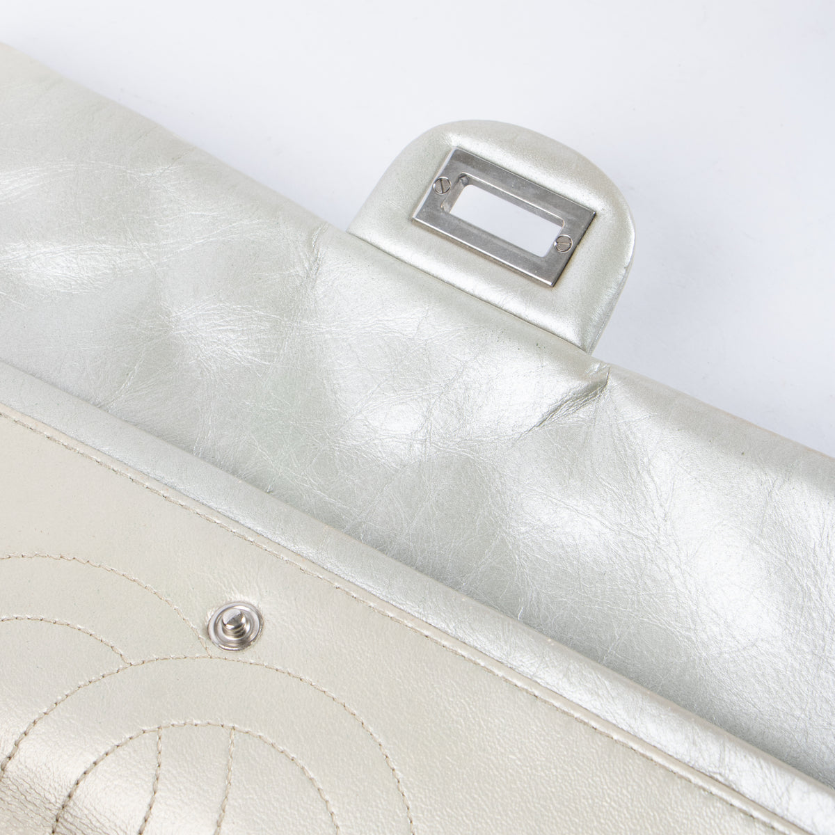 Shop this authentic Chanel Silver Aged Calfskin Large 2.55 Reissue Bag pre-loved on Labellov.com