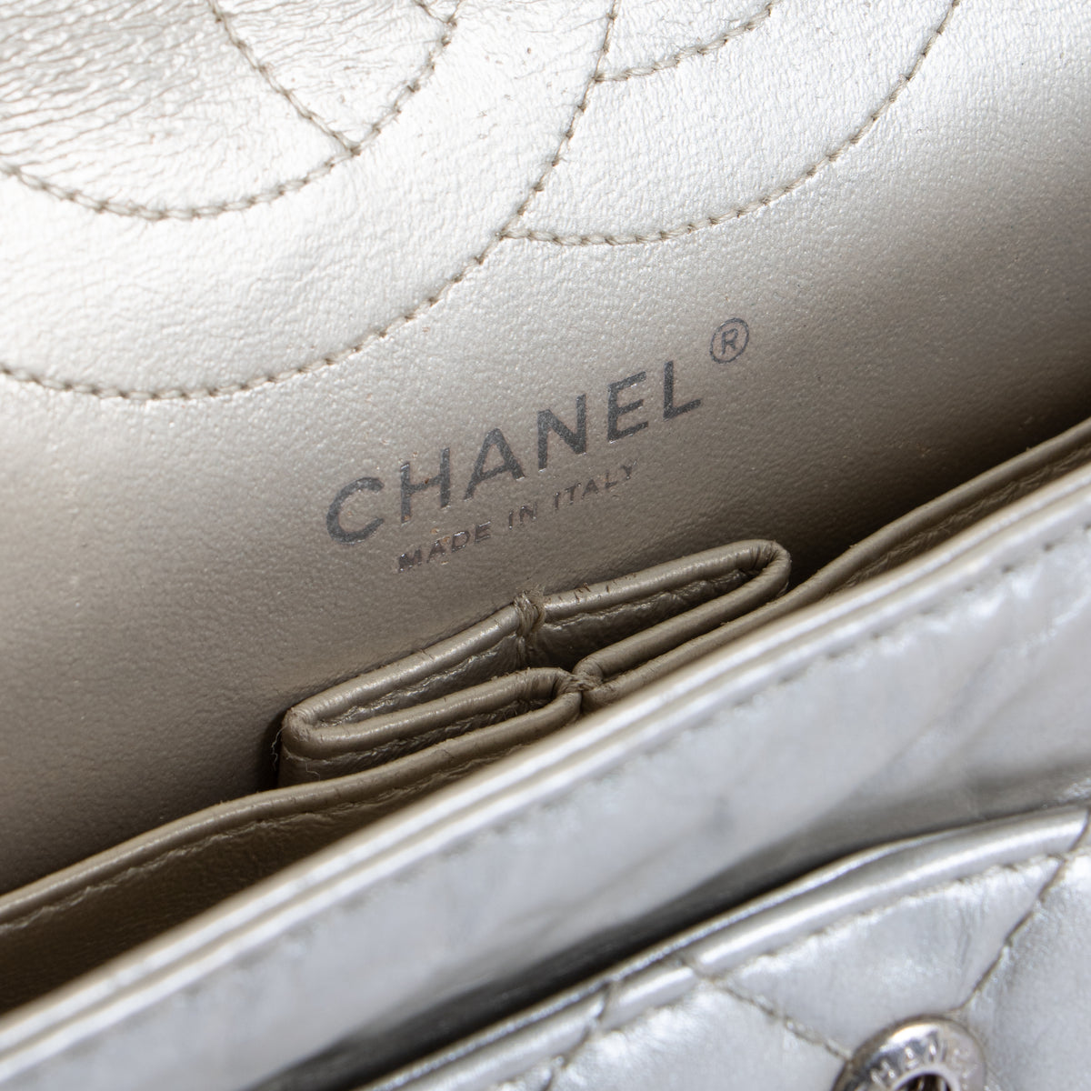 Shop this authentic Chanel Silver Aged Calfskin Large 2.55 Reissue Bag pre-loved on Labellov.com