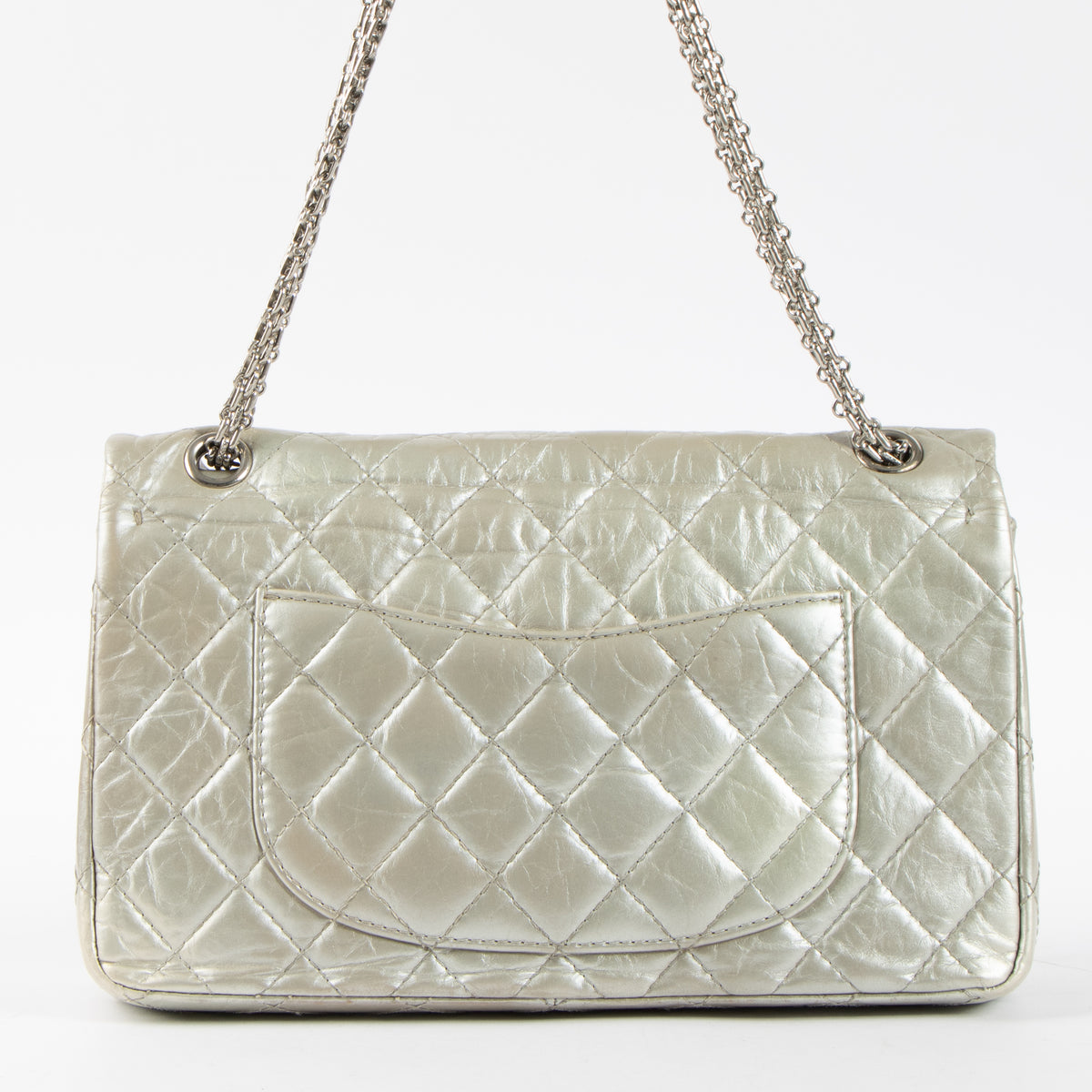 Shop this authentic Chanel Silver Aged Calfskin Large 2.55 Reissue Bag pre-loved on Labellov.com