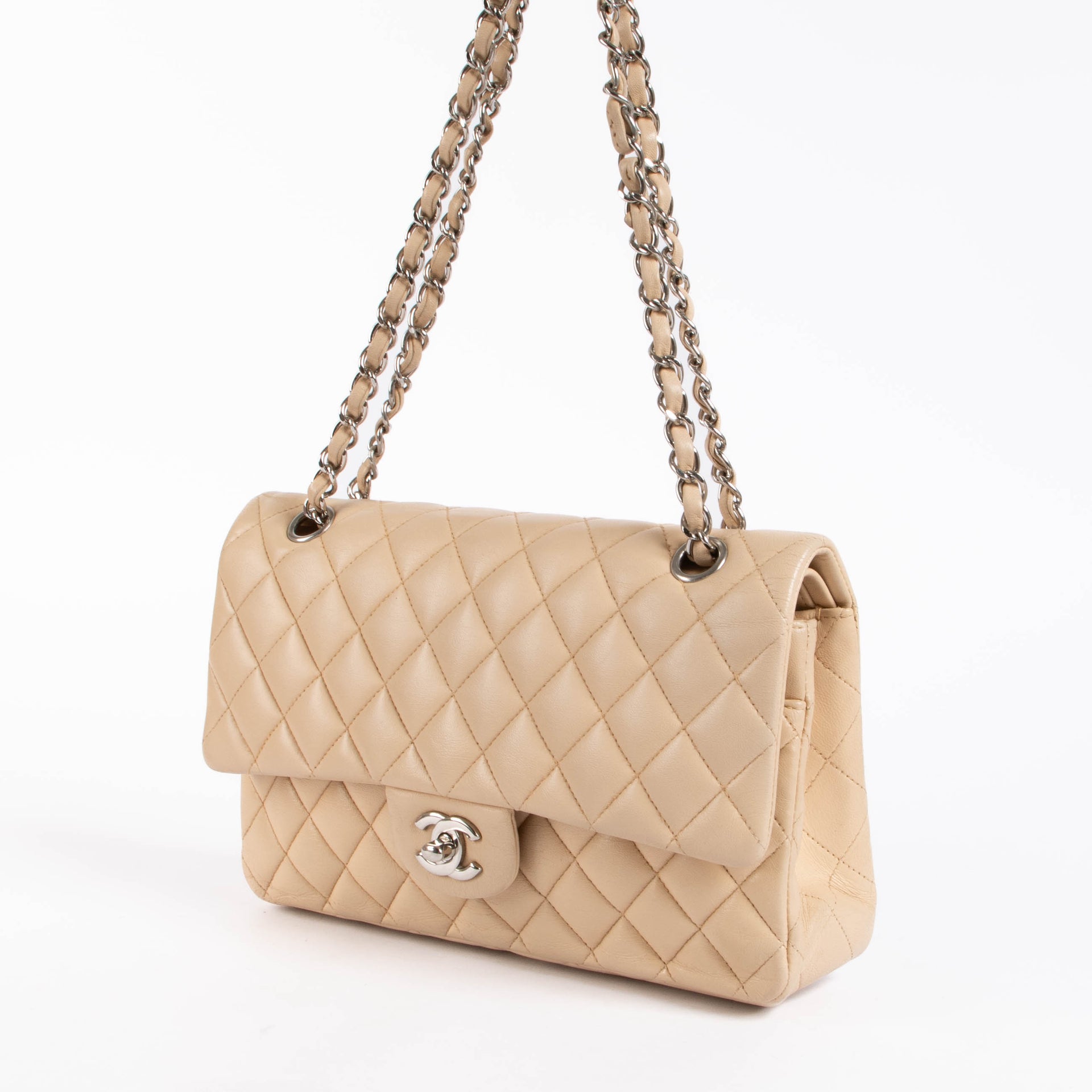 Chanel Beige Lambskin Medium Classic flap 11.12 bag