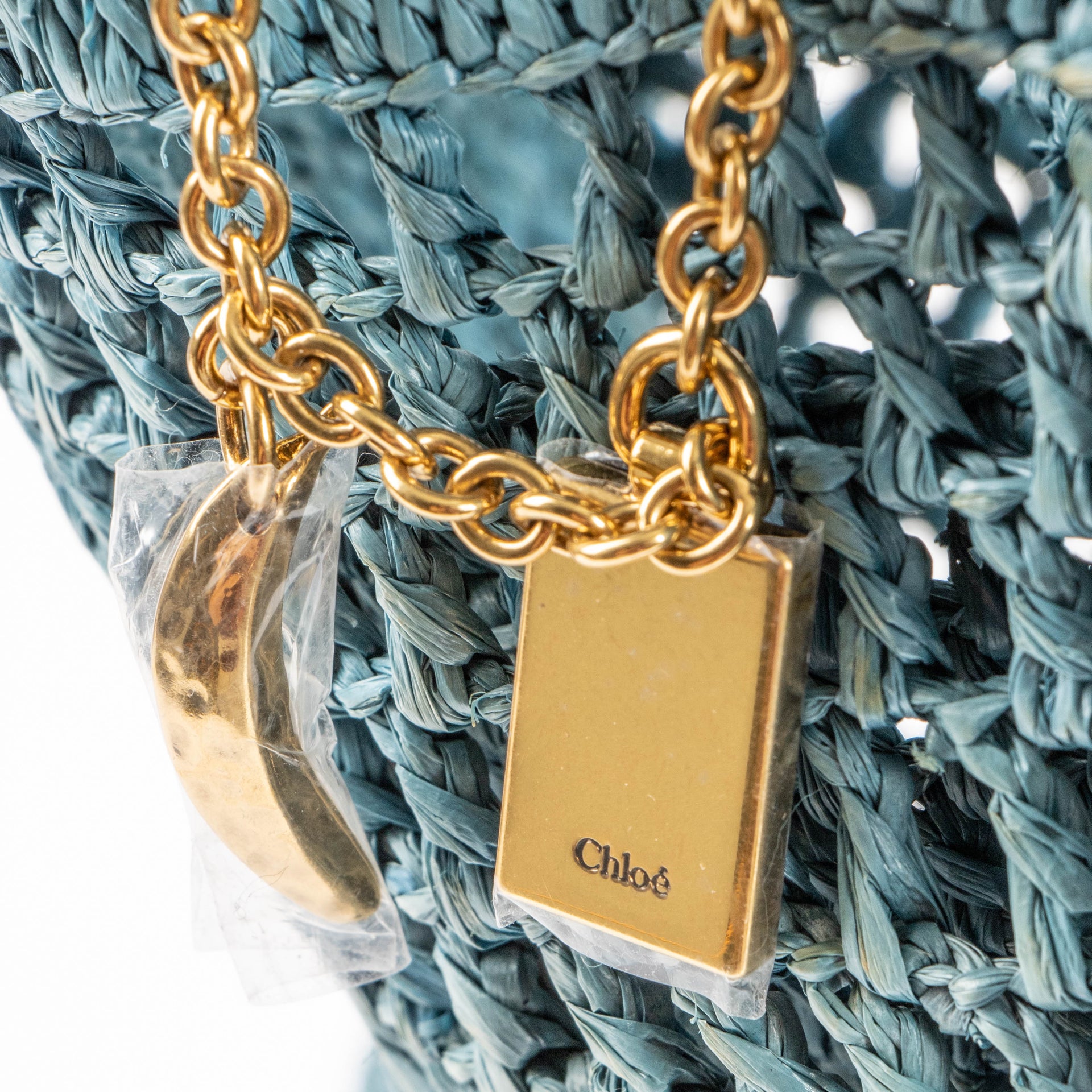 Chloé Stormy Sea Blue Raffia Summer Banana Tote Bag