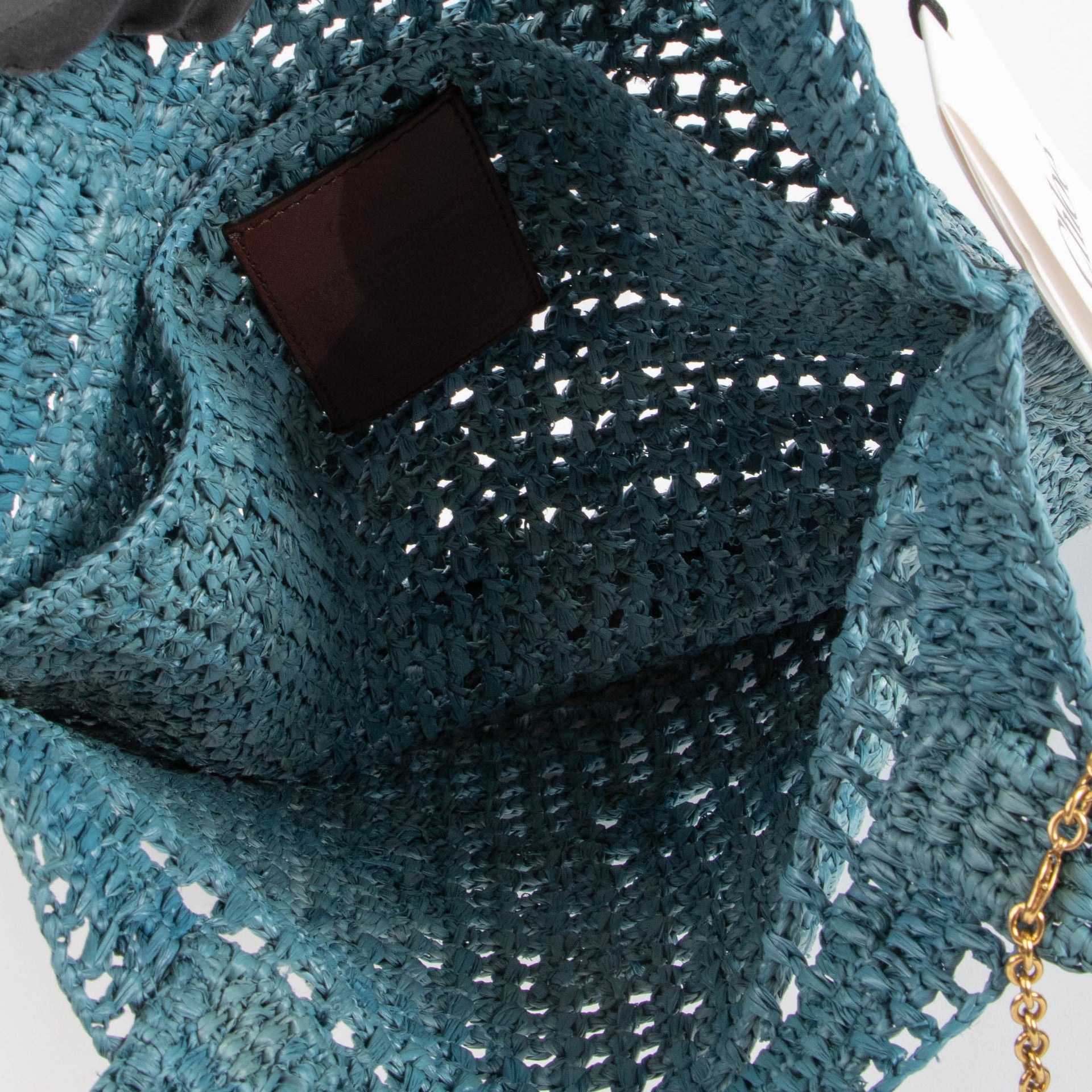 Chloé Stormy Sea Blue Raffia Summer Banana Tote Bag