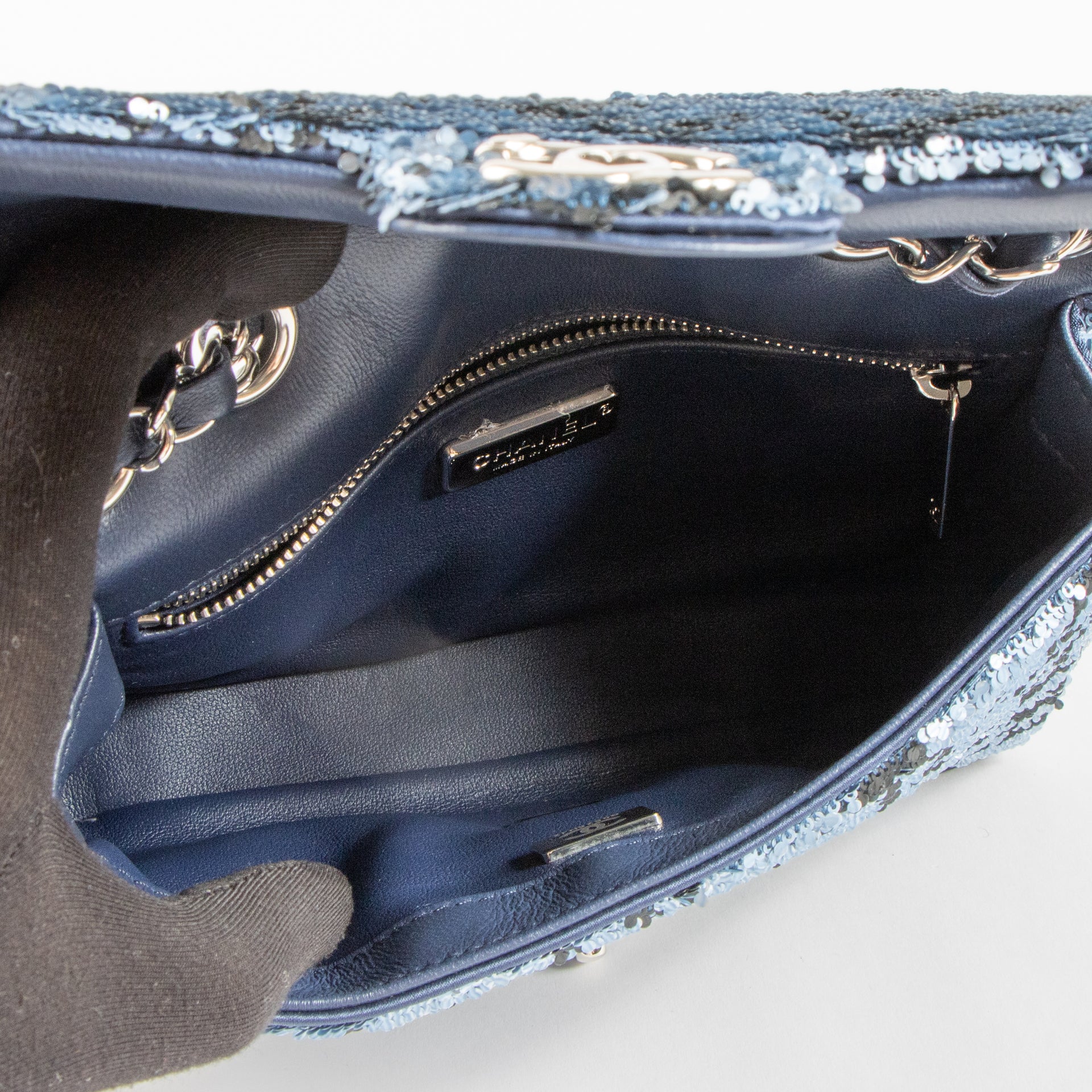 Chanel Blue CC Sequins Mini Classic Bag