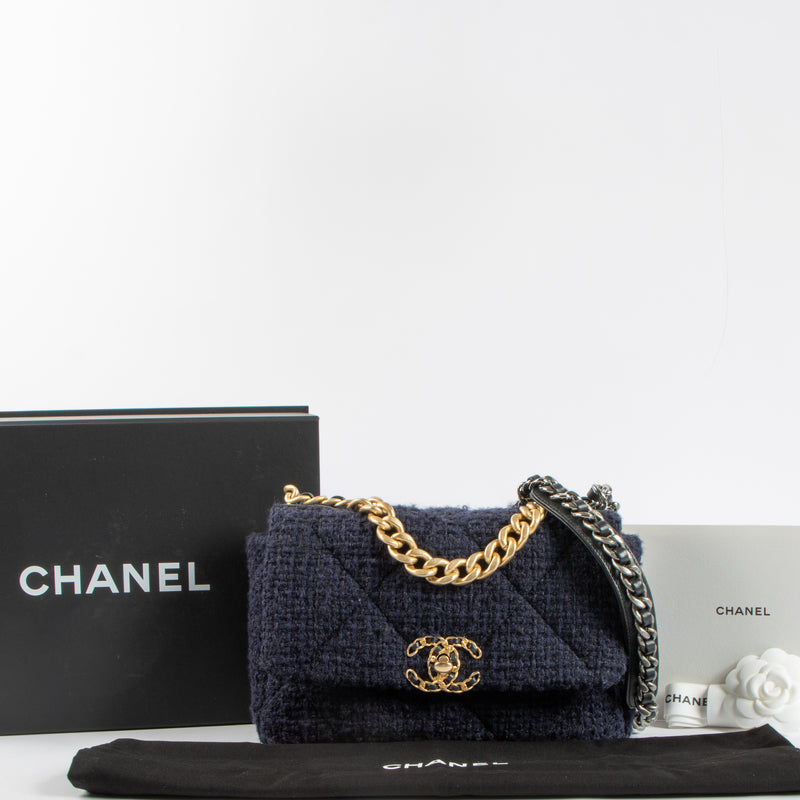 Chanel Blue Tweed Small Chanel 19 Bag