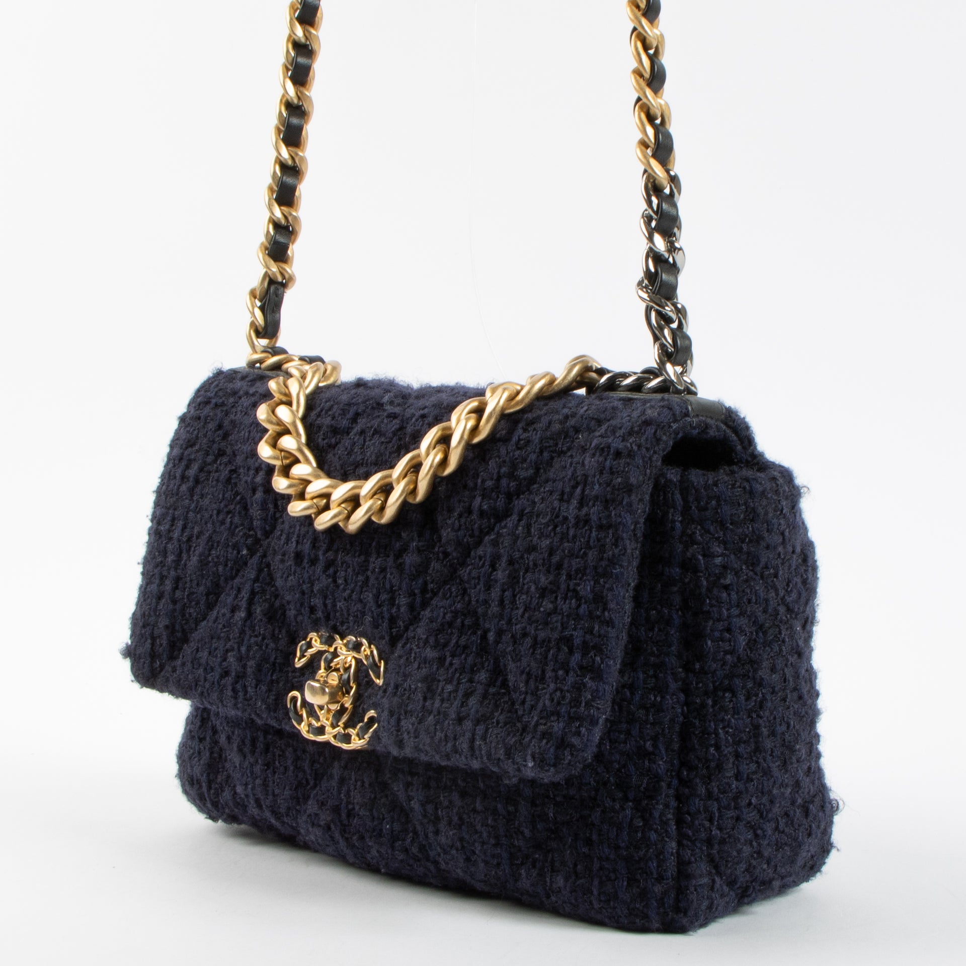 Chanel Blue Tweed Small Chanel 19 Bag