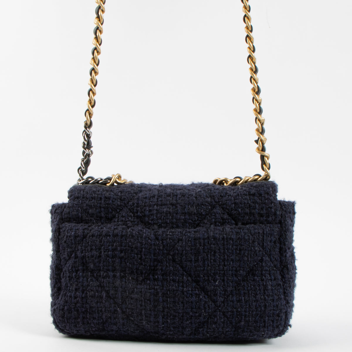 Chanel Blue Tweed Small Chanel 19 Bag