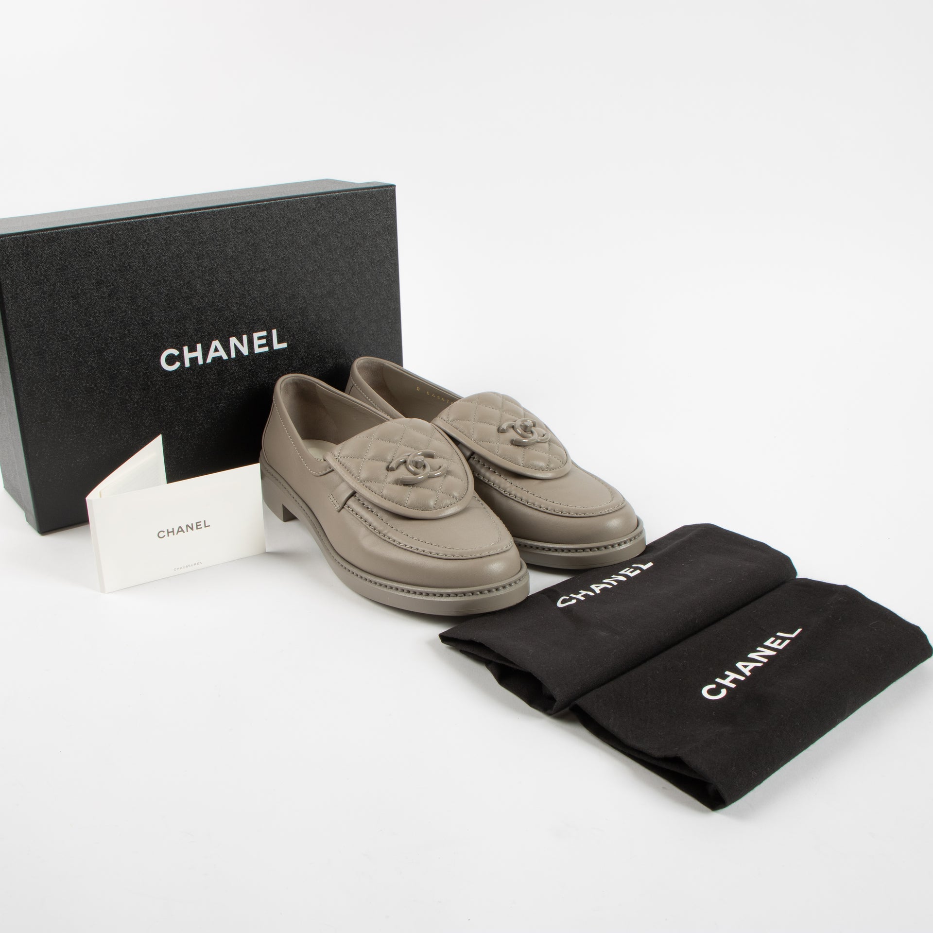 Chanel Grey Loafers Size: 40.5
