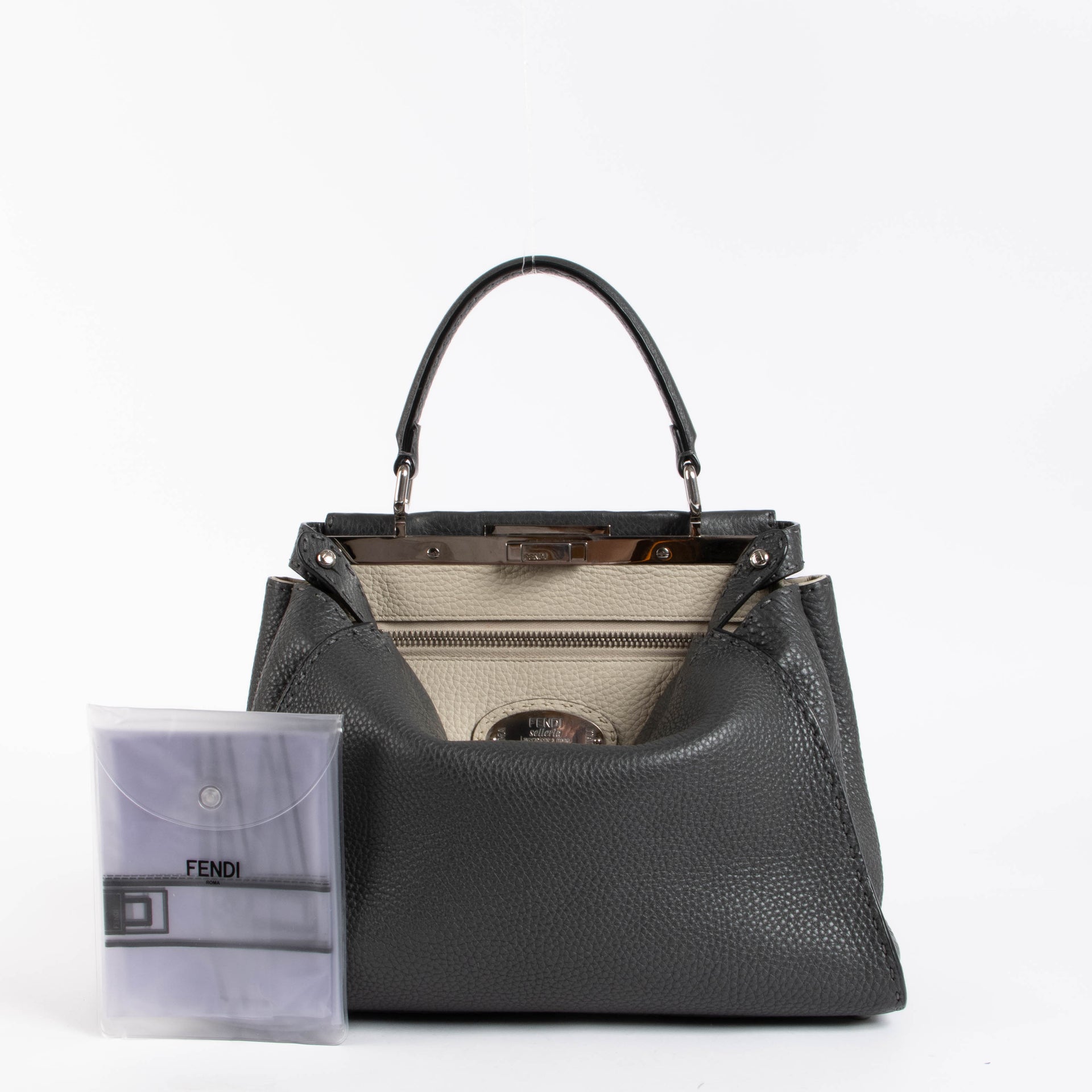 Shop the authentic Fendi Grey Selleria Peekaboo Medium Top Handle second hand on Labellov.com