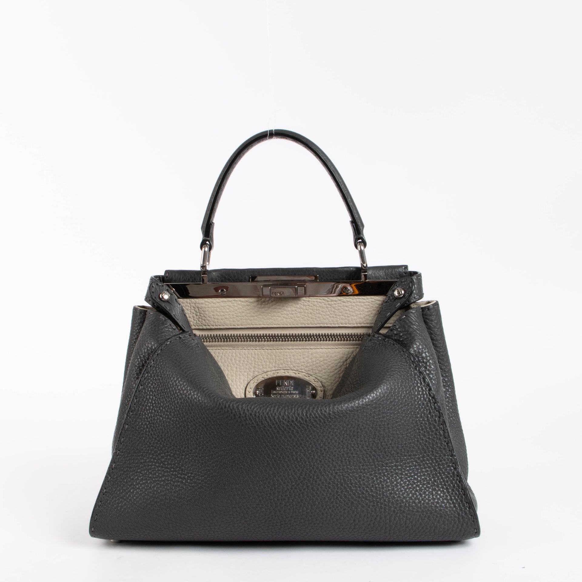 Shop the authentic Fendi Grey Selleria Peekaboo Medium Top Handle second hand on Labellov.com