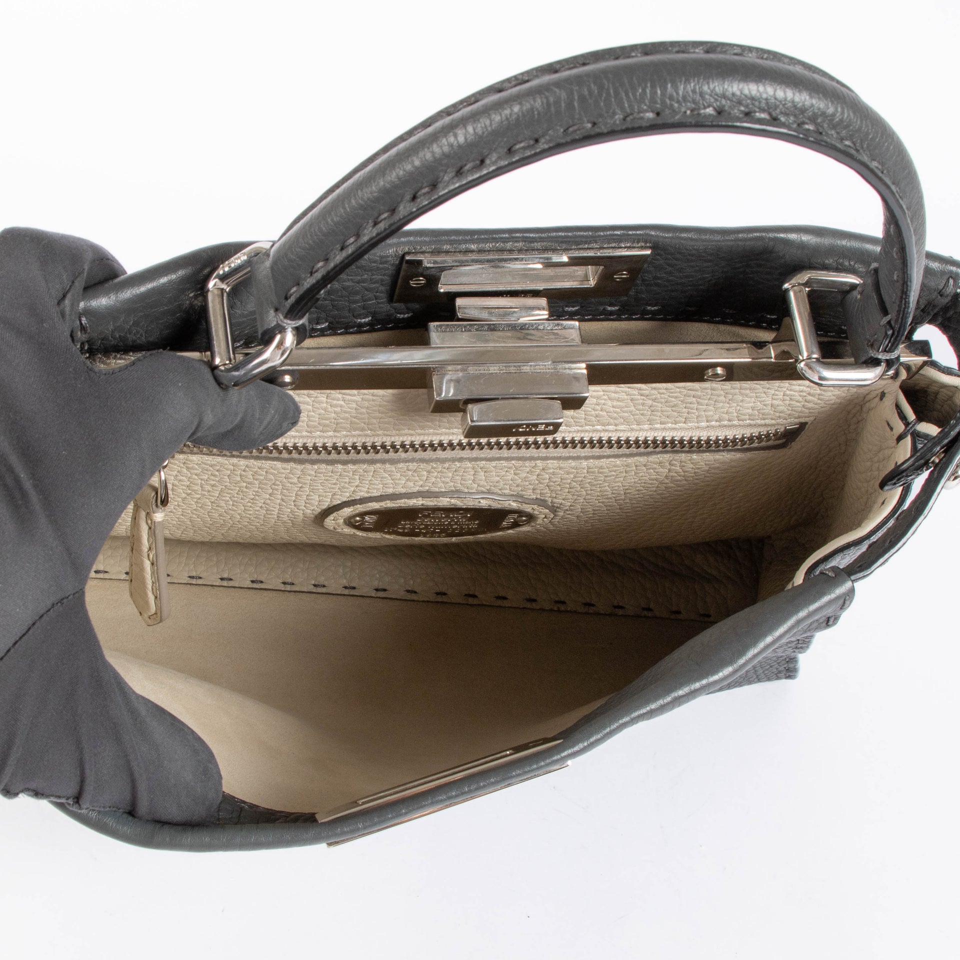 Shop the authentic Fendi Grey Selleria Peekaboo Medium Top Handle second hand on Labellov.com