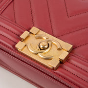 Shop this authentic luxury Chanel Framboise Calfskin Chevron Chanel Boy Small Bag Pre-Loved on Labellov.com