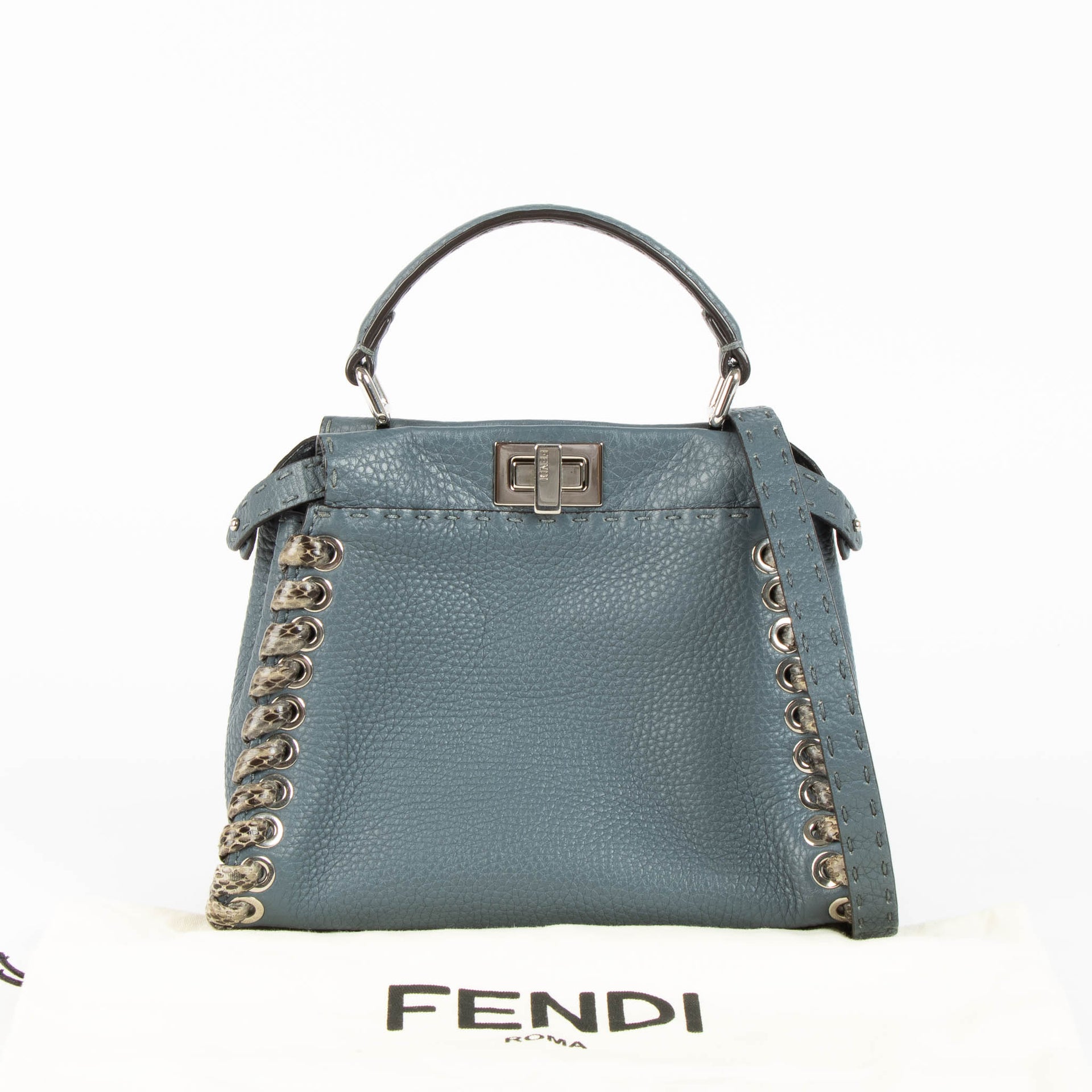Shop this authentic Fendi Blue/Python Mini Peekaboo Selleria pre-loved on Labellov.com 