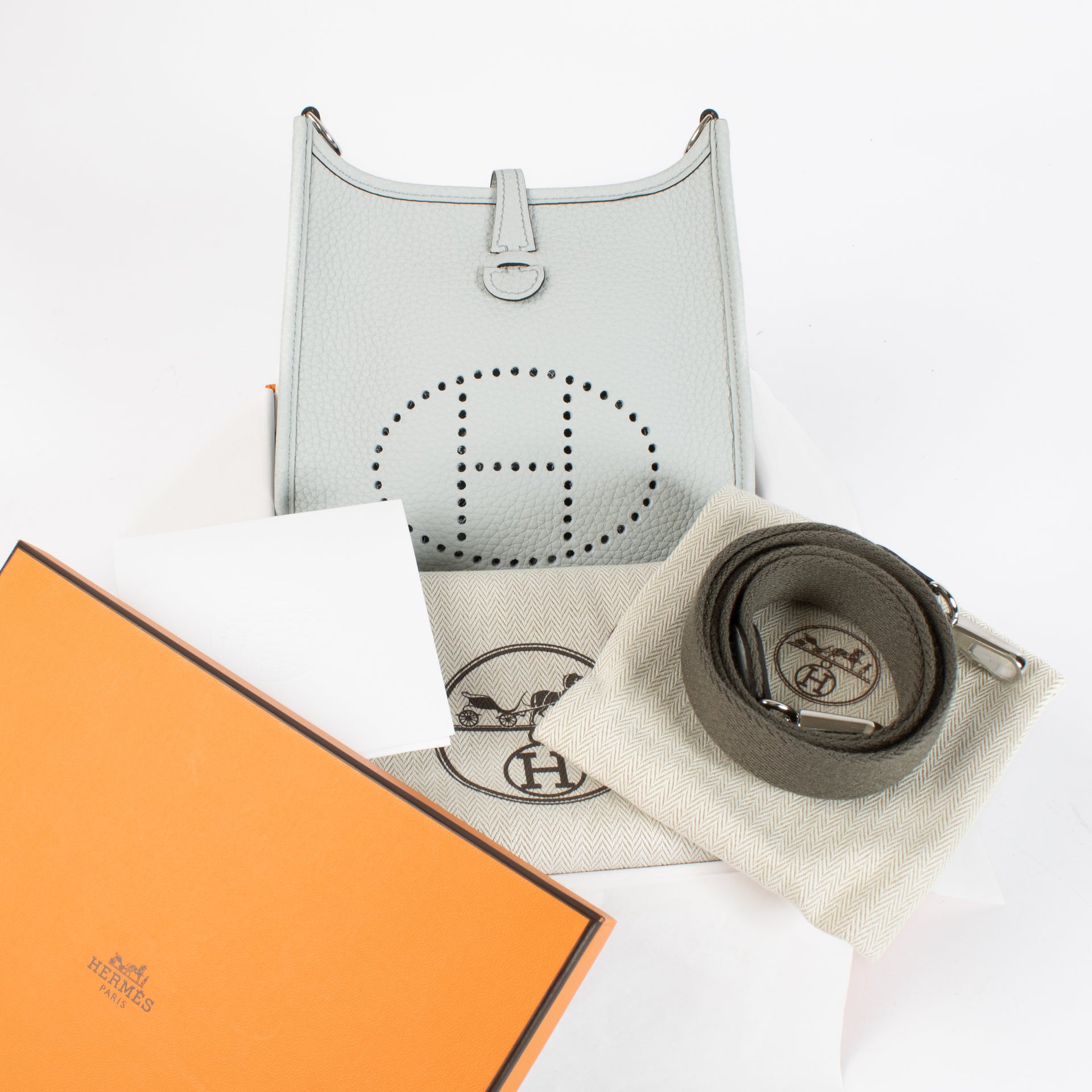 Hermès Evelyne 16 Bleu Pâle/Gris Étain Clemence PHW