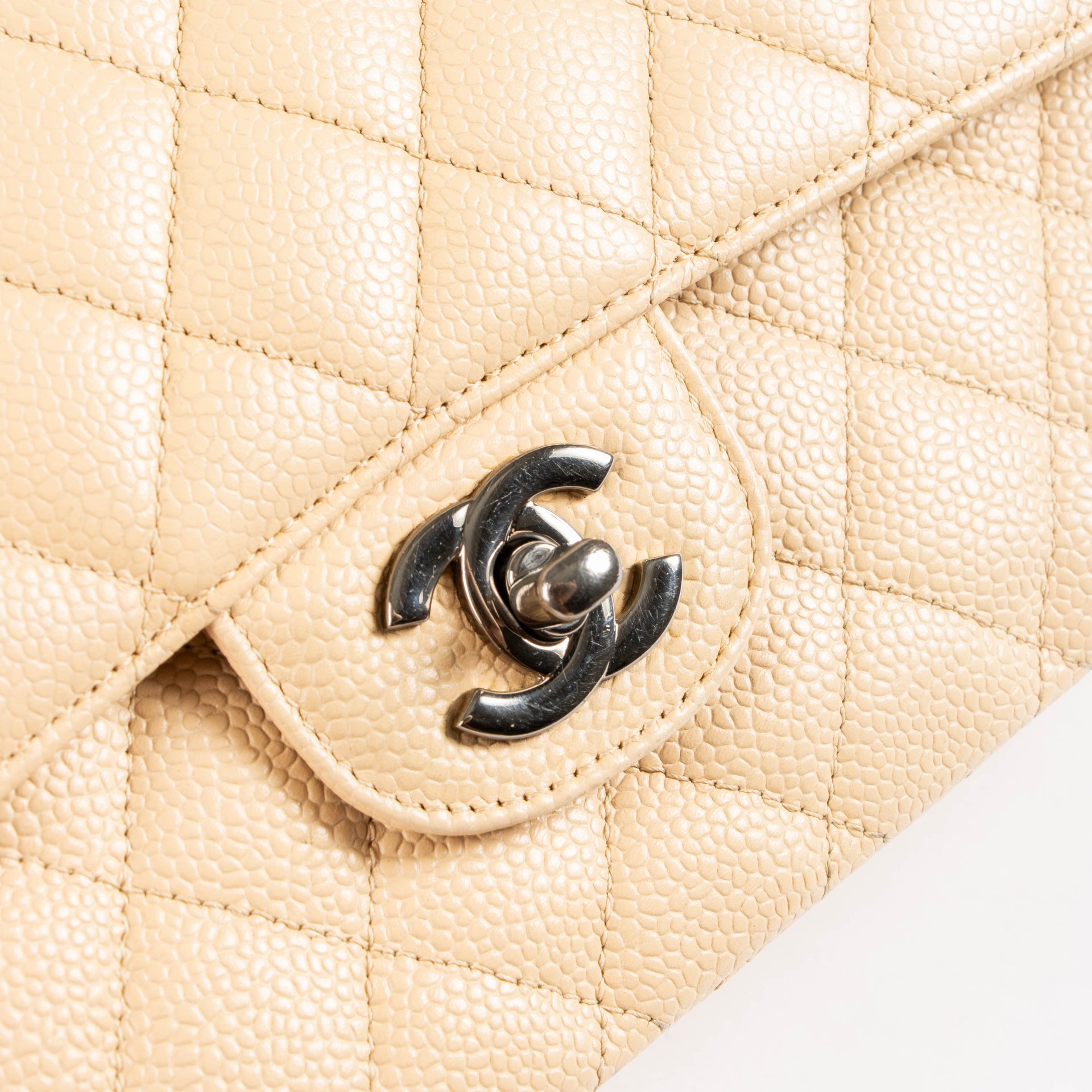 Chanel Beige Caviar Medium Classic Flap 11.12 Bag