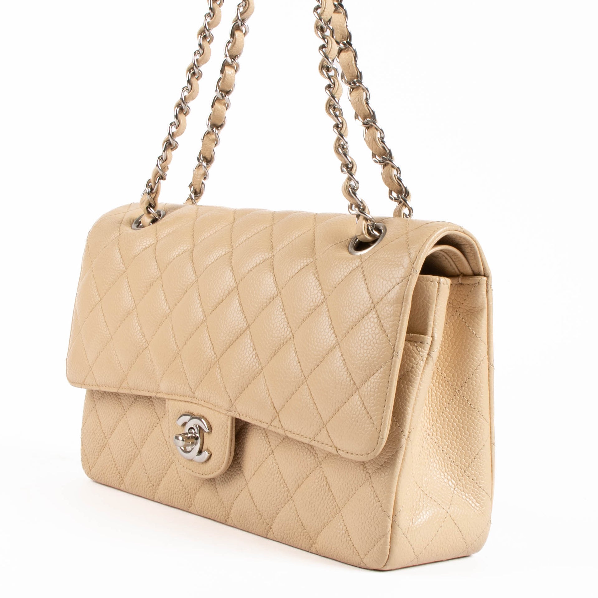 Chanel Beige Caviar Medium Classic Flap 11.12 Bag