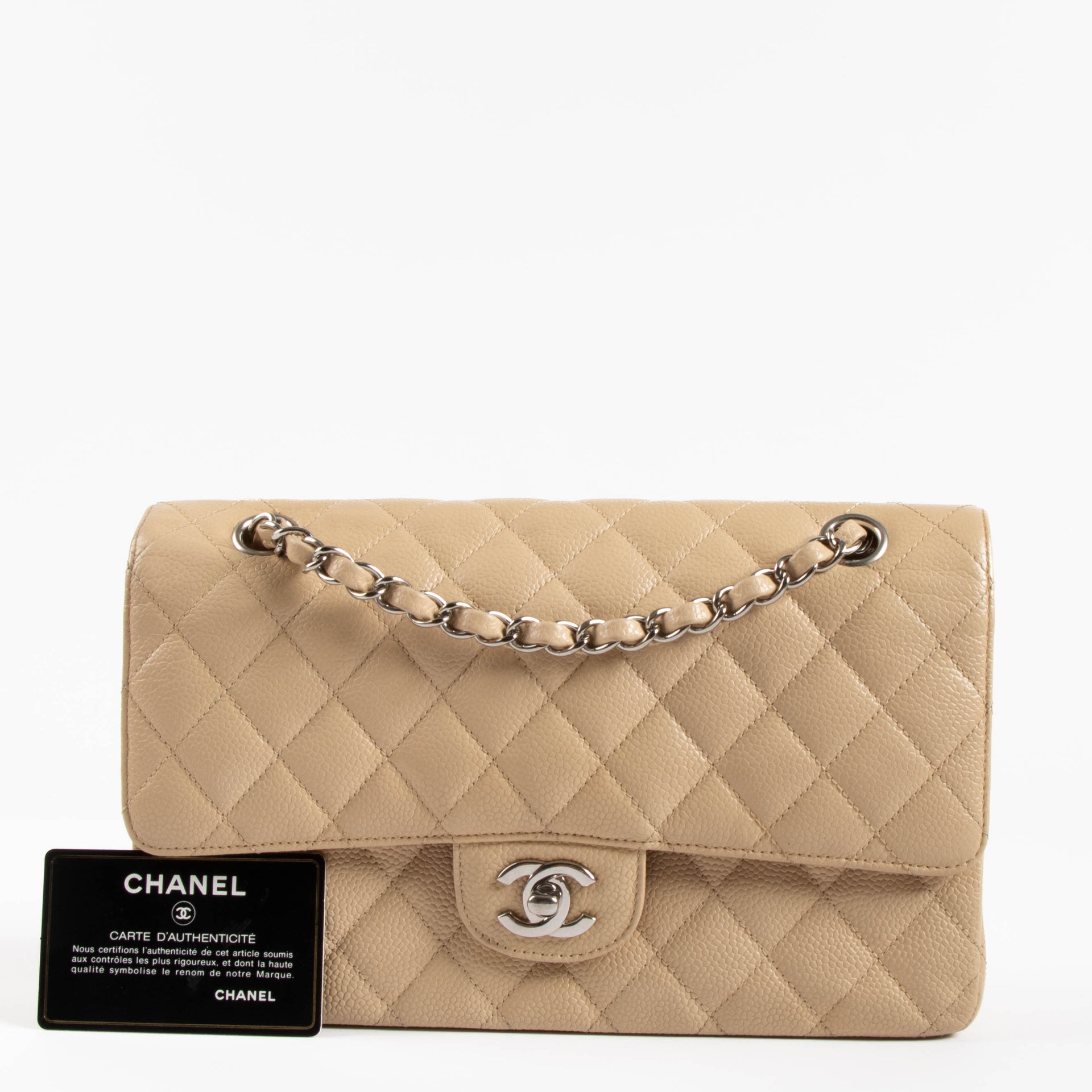 Chanel Beige Caviar Medium Classic Flap 11.12 Bag