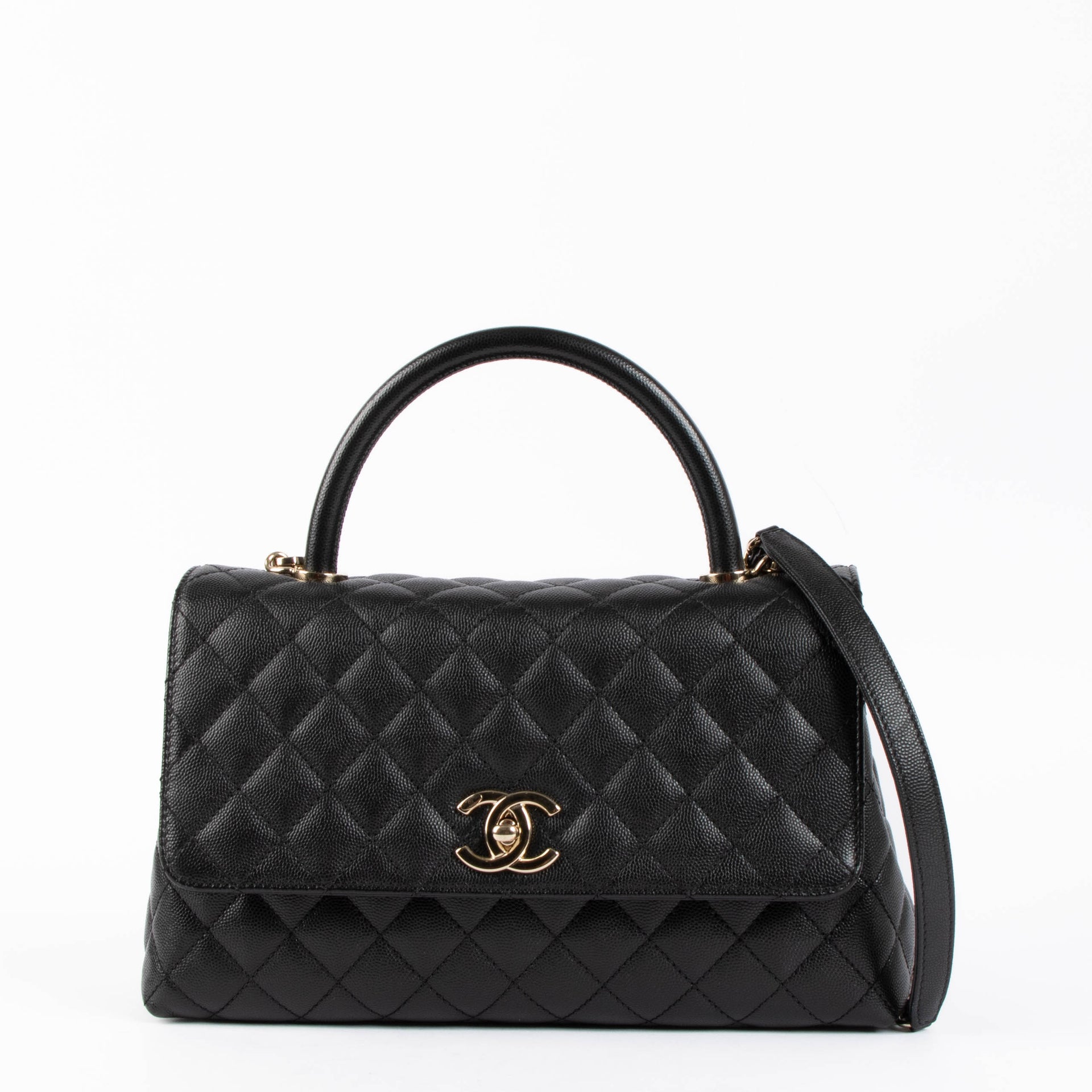 Shop the authentic Chanel Black Caviar Medium Coco Handle Bag second hand on Labellov.com