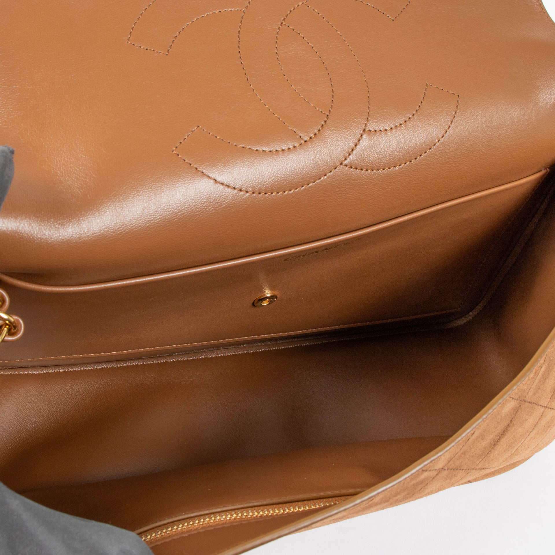 Chanel 26A Camel Suede Maxi Flap Bag