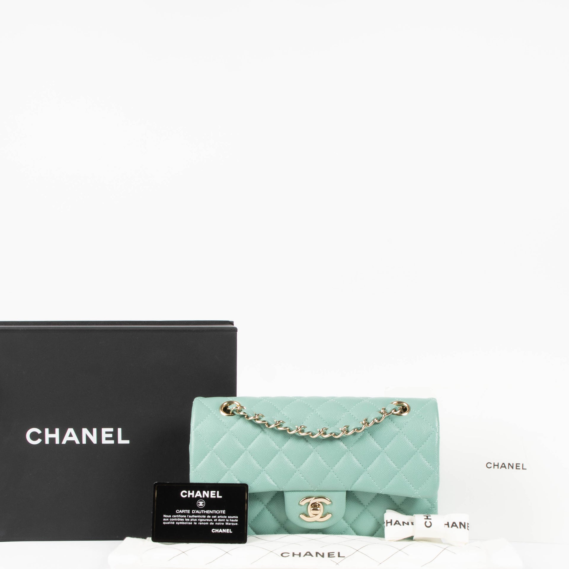 Chanel 21S Tiffany Green Caviar Small Classic Handbag