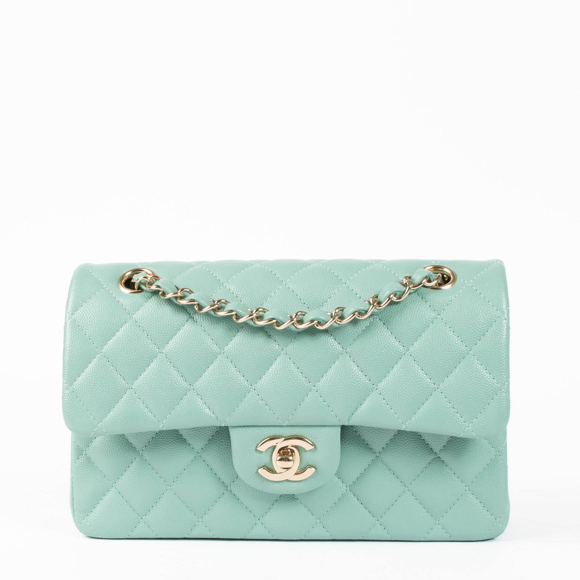 Chanel 21S Tiffany Green Caviar Small Classic Handbag