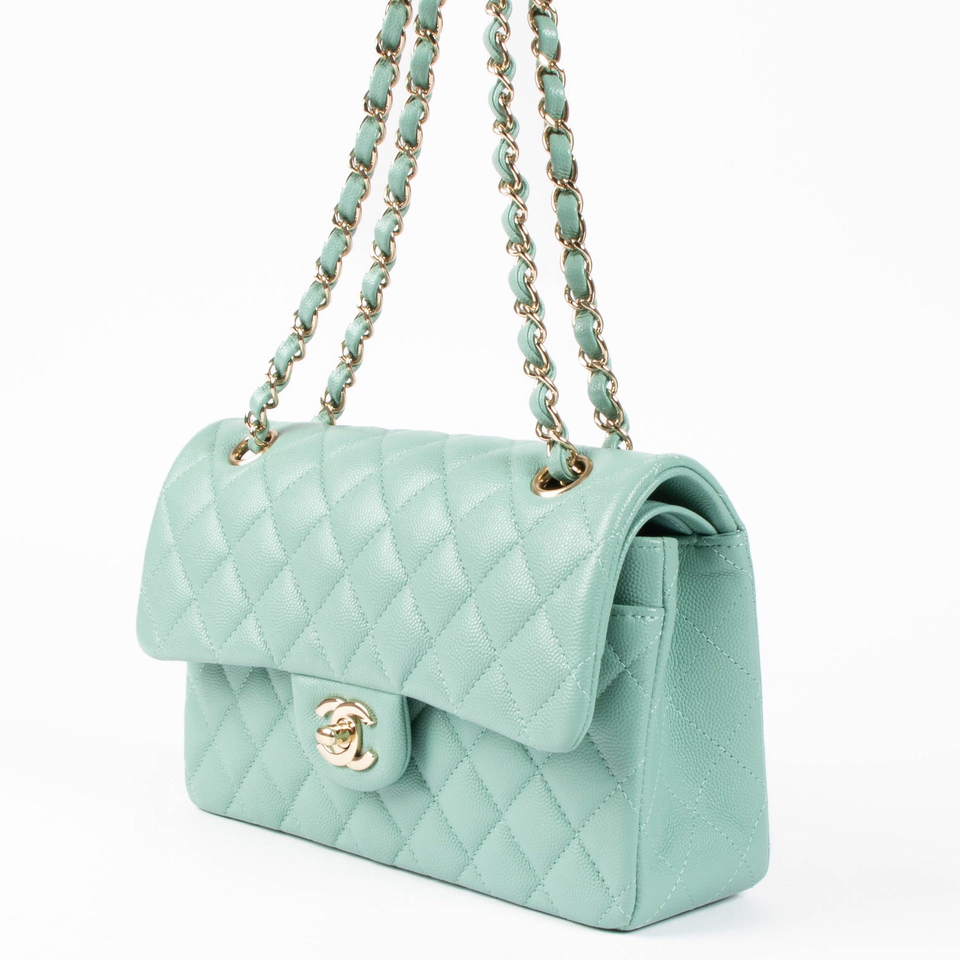 Chanel 21S Tiffany Green Caviar Small Classic Handbag