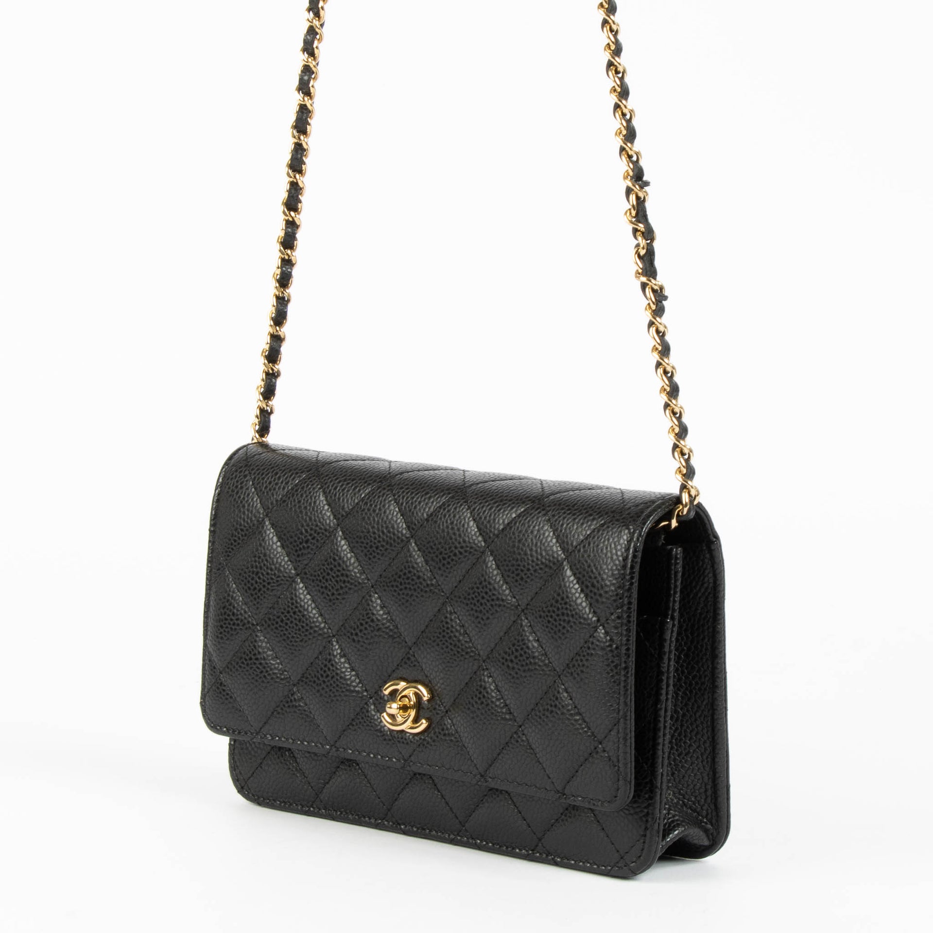 Chanel Black Caviar Classic Wallet On Chain