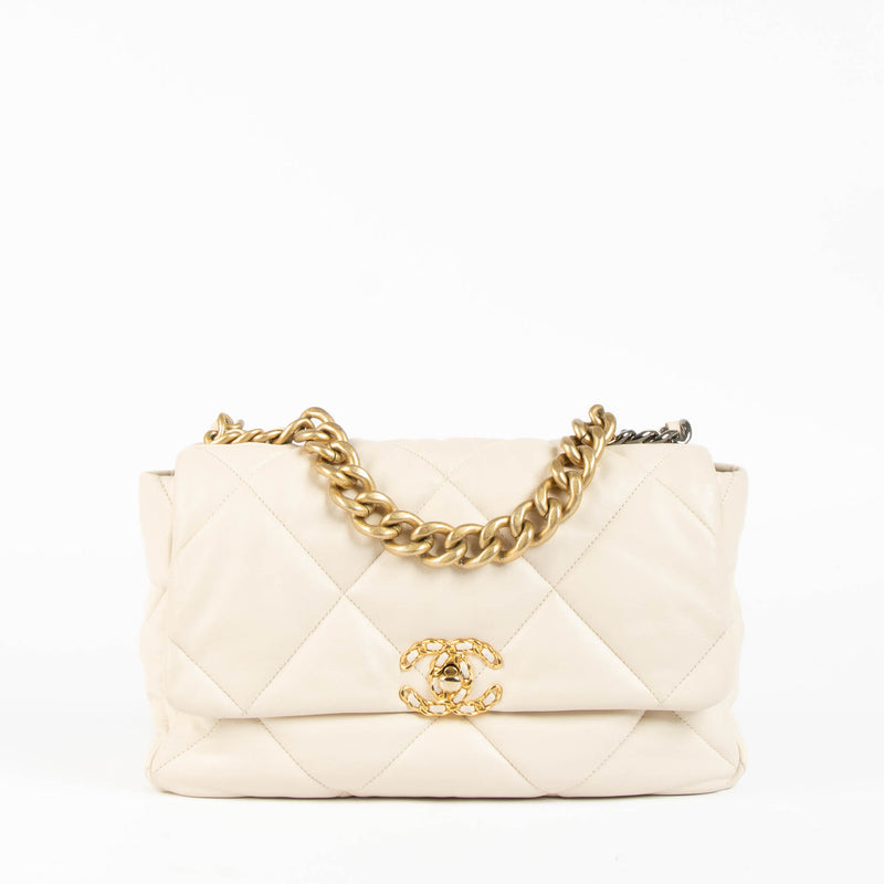 Shop this 100% authentic Chanel Beige Lambskin Large Chanel 19 Bag at Labellov.com