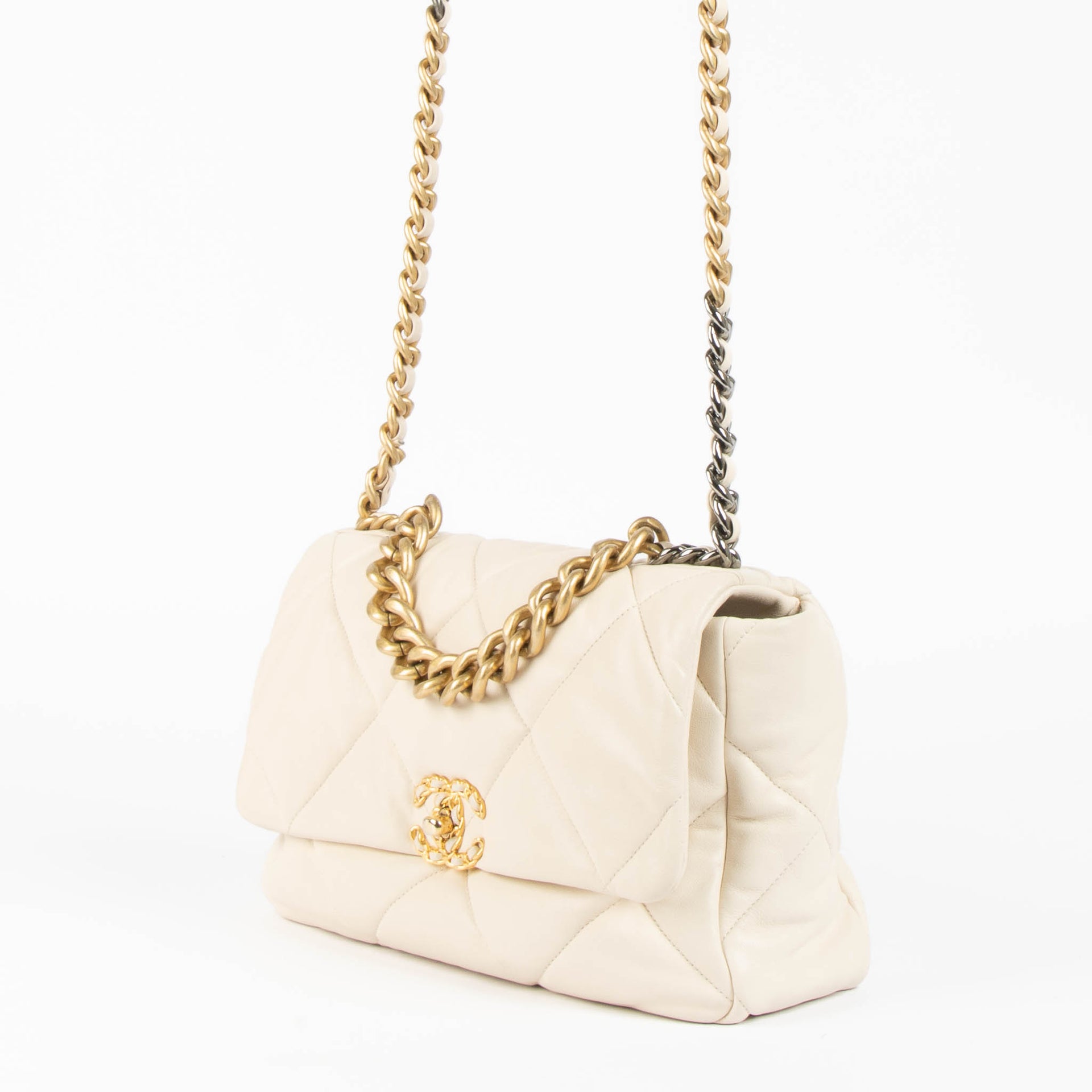 Shop this 100% authentic Chanel Beige Lambskin Large Chanel 19 Bag at Labellov.com