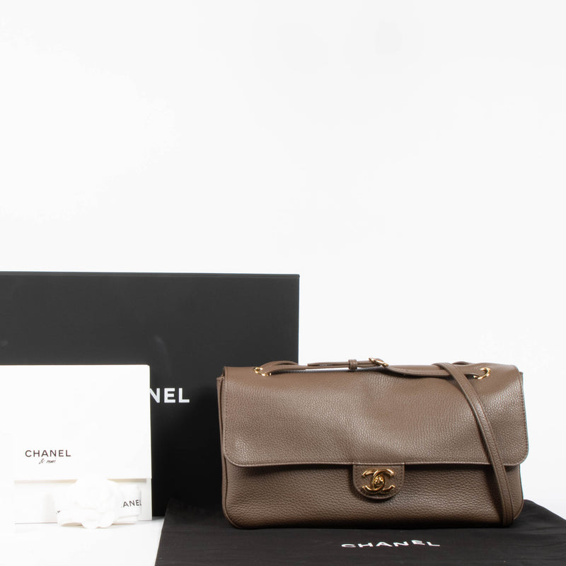 Chanel Light Brown Grained Calfskin Maxi Flap Bag
