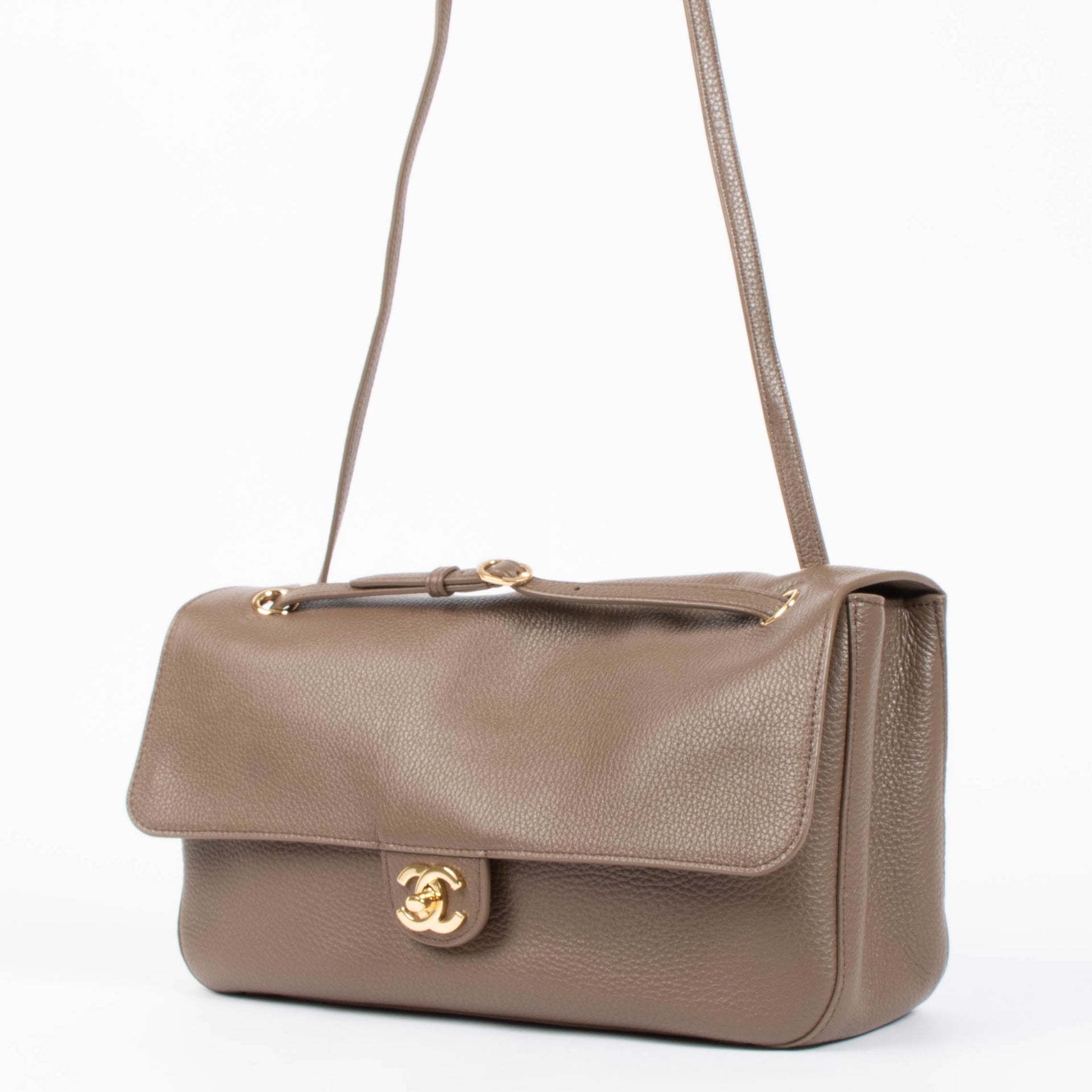 Chanel Light Brown Grained Calfskin Maxi Flap Bag