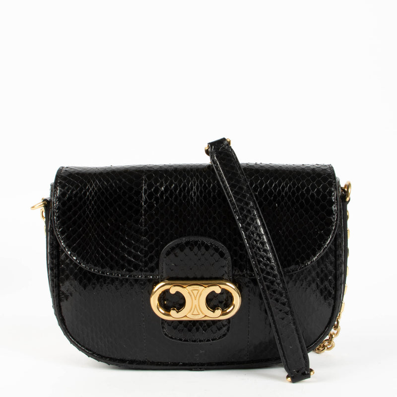 Shop the authentic Celine Black Python Medium Chain Maillon Triomphe Bag second hand on Labellov.com
