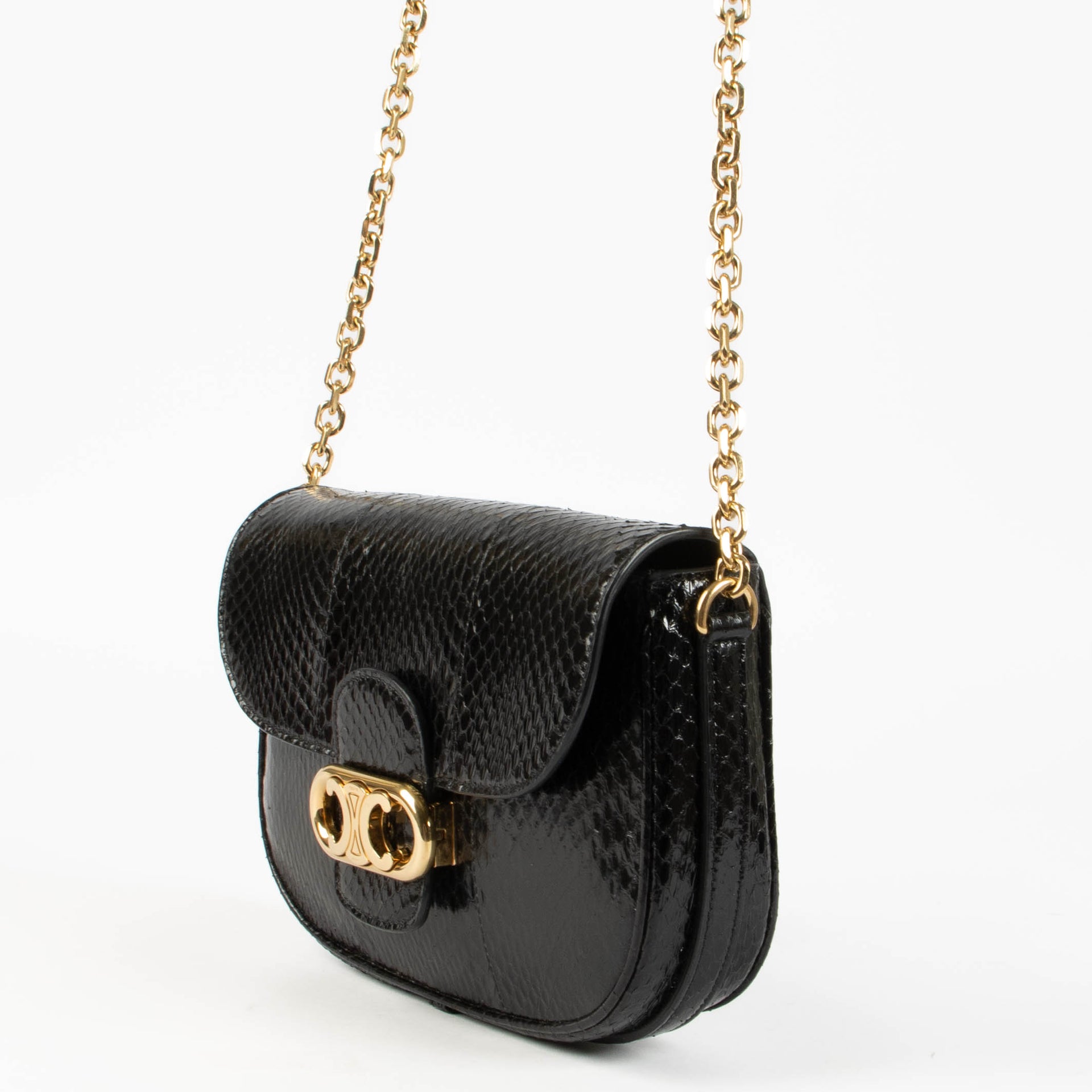 Shop the authentic Celine Black Python Medium Chain Maillon Triomphe Bag second hand on Labellov.com