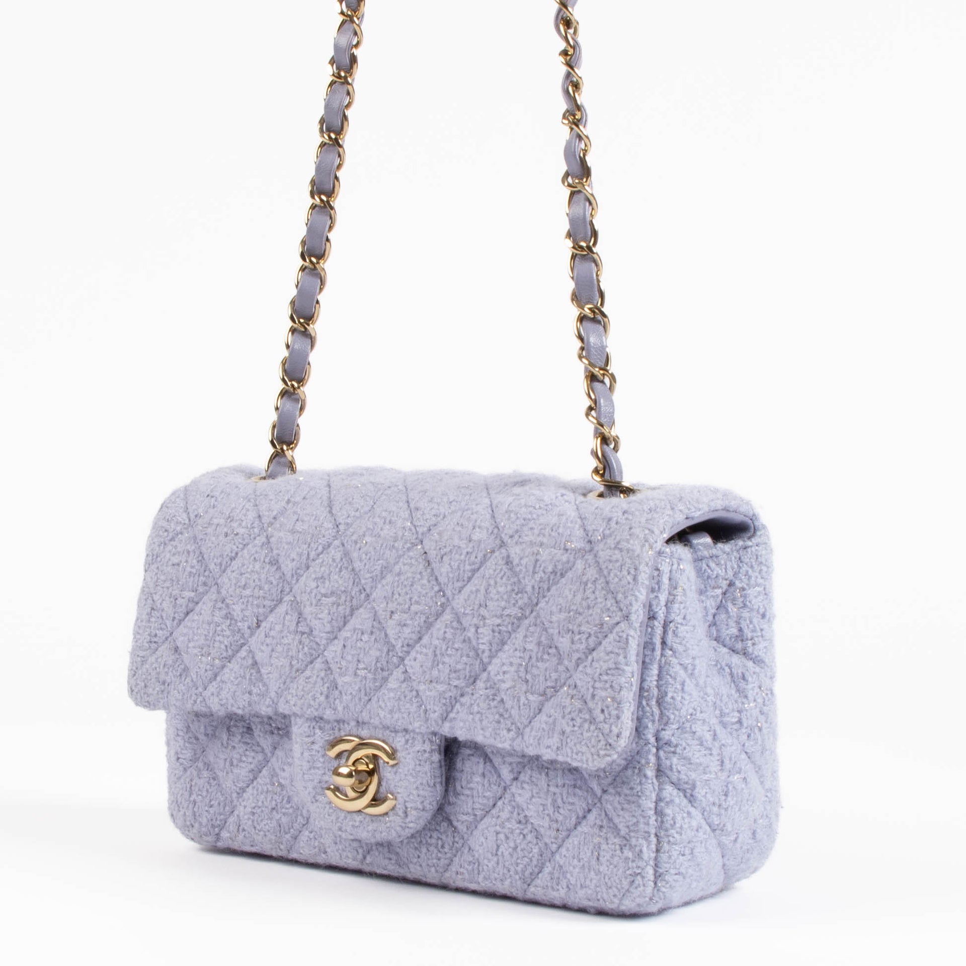 Chanel Purple Tweed Mini Classic Rectangular Bag