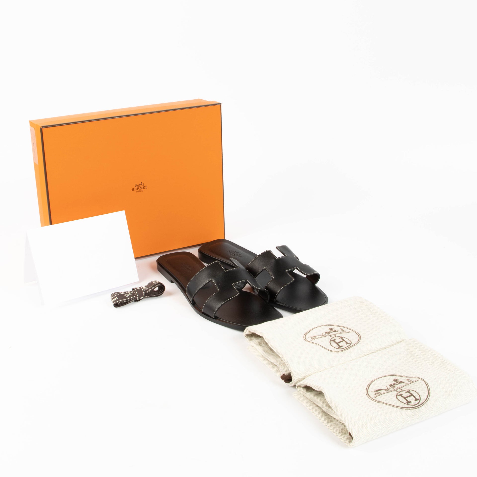 Hermes Black Oran Sandals - Size 39