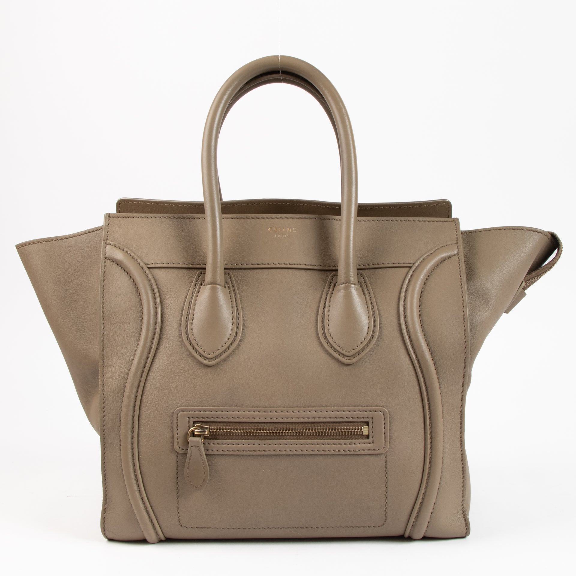 Celine Taupe Leather Mini Luggage Tote Bag