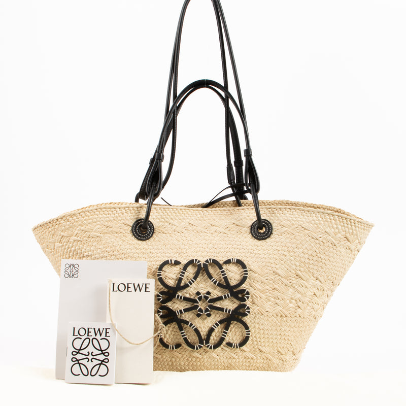 Loewe Iraca Palm/Calfskin Medium Anagram Basket Bag