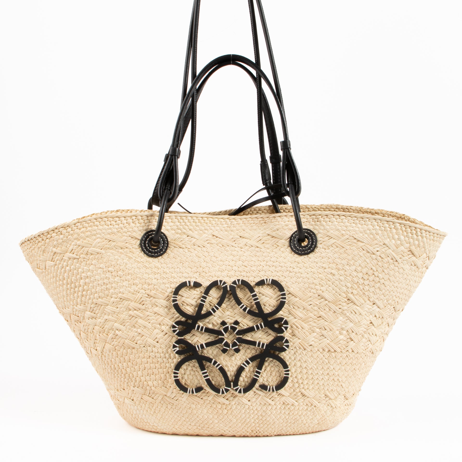 Loewe Iraca Palm/Calfskin Medium Anagram Basket Bag
