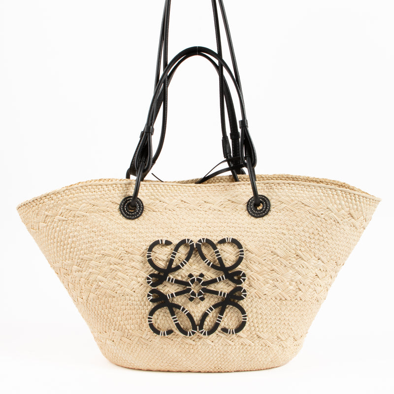 Loewe Iraca Palm/Calfskin Medium Anagram Basket Bag