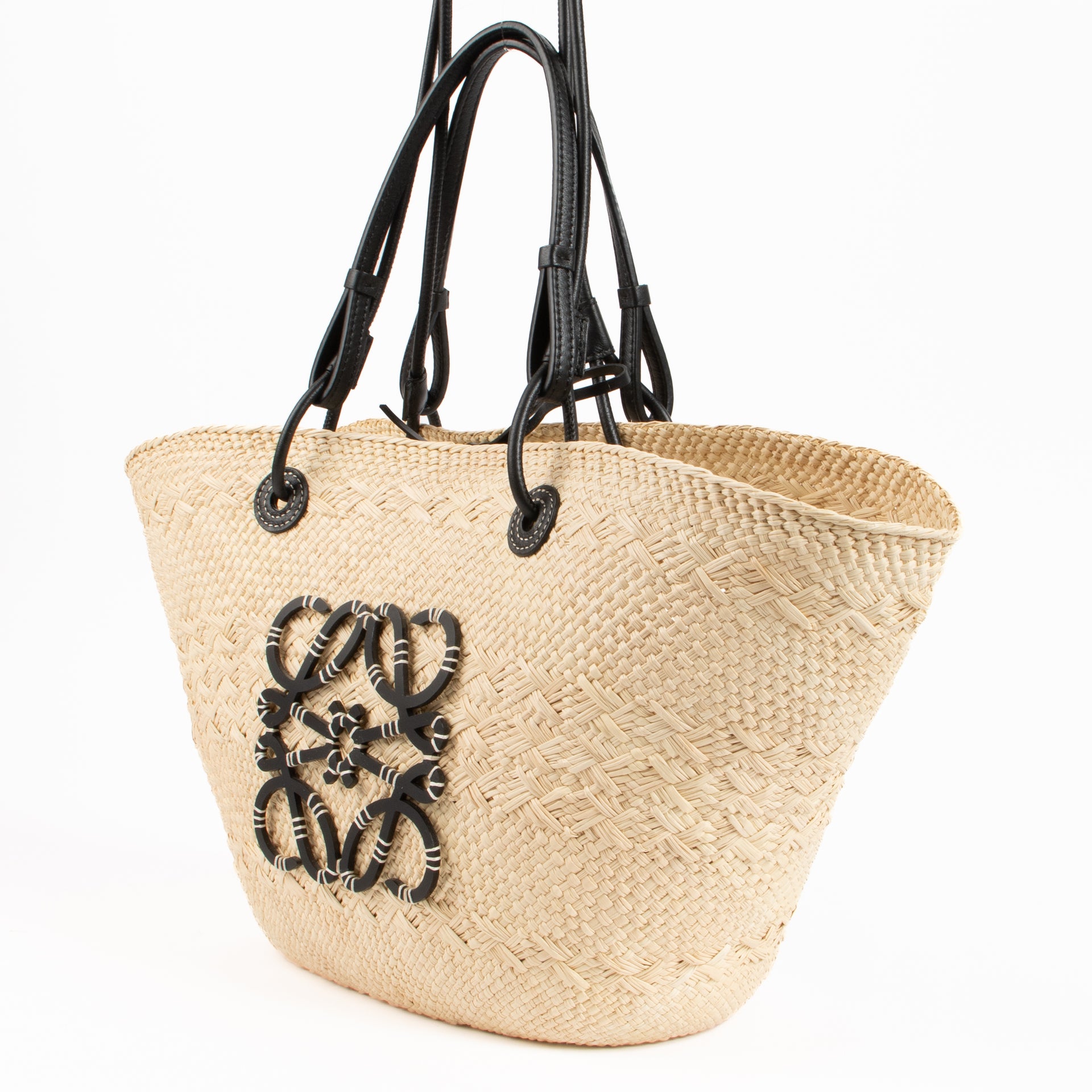 Loewe Iraca Palm/Calfskin Medium Anagram Basket Bag