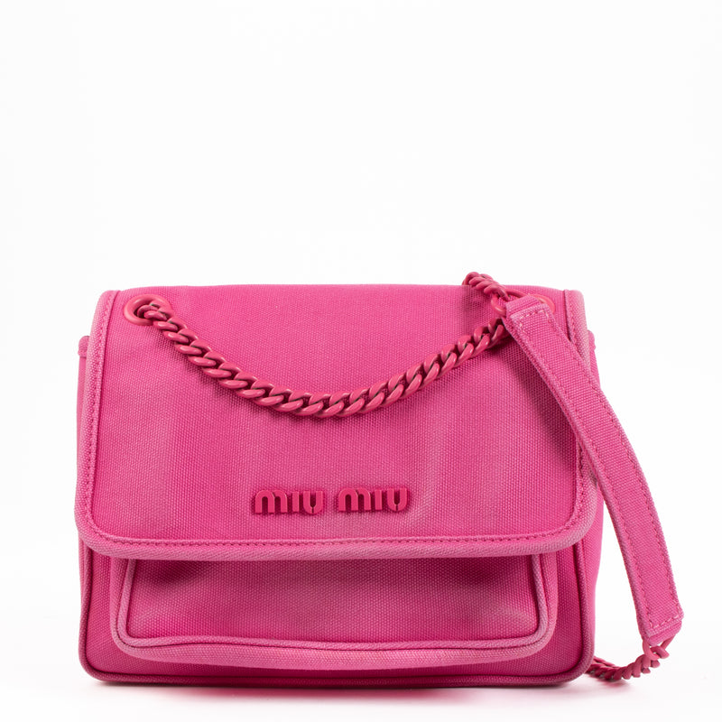 Miu Miu Pink Canapa Canvas Shoulder Bag