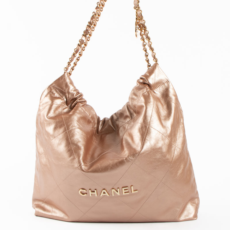 Shop the authentic Chanel Rose Gold Calfskin Chanel 22 Large Bag second hand on Labellov.com!