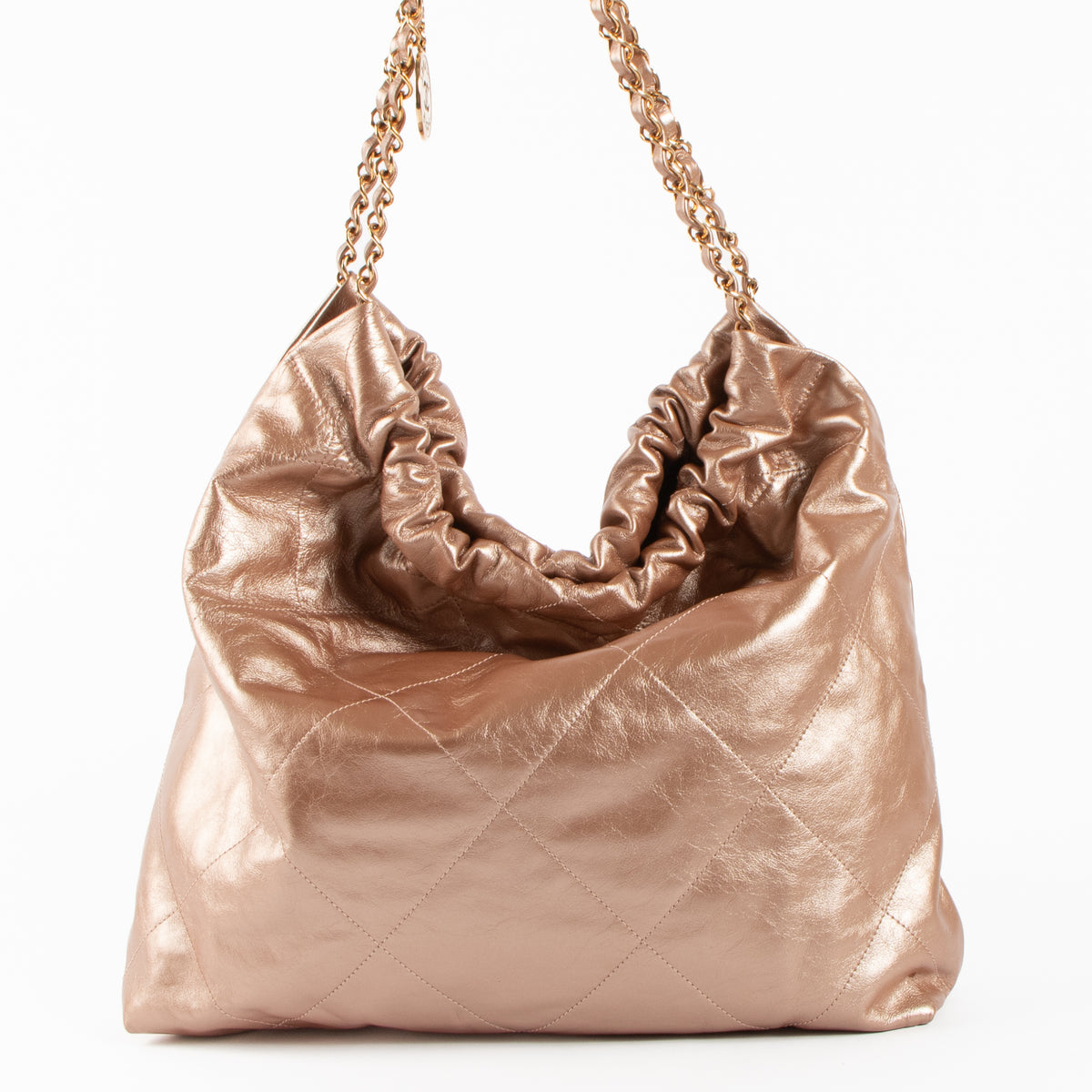 Shop the authentic Chanel Rose Gold Calfskin Chanel 22 Large Bag second hand on Labellov.com!