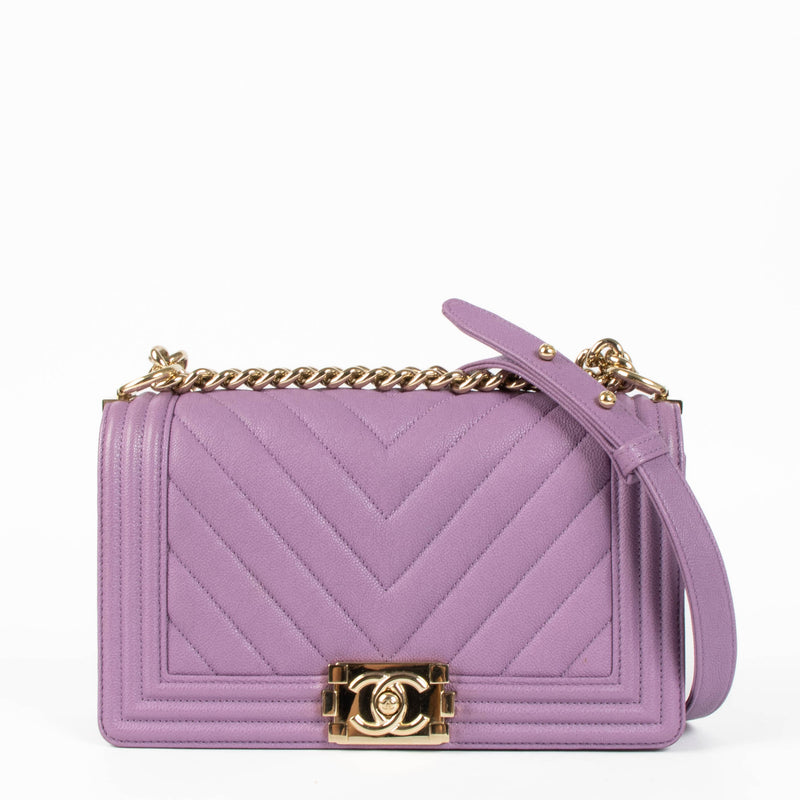 Shop this 100% authentic Chanel Boy Medium Purple Caviar Bag at Labellov.com