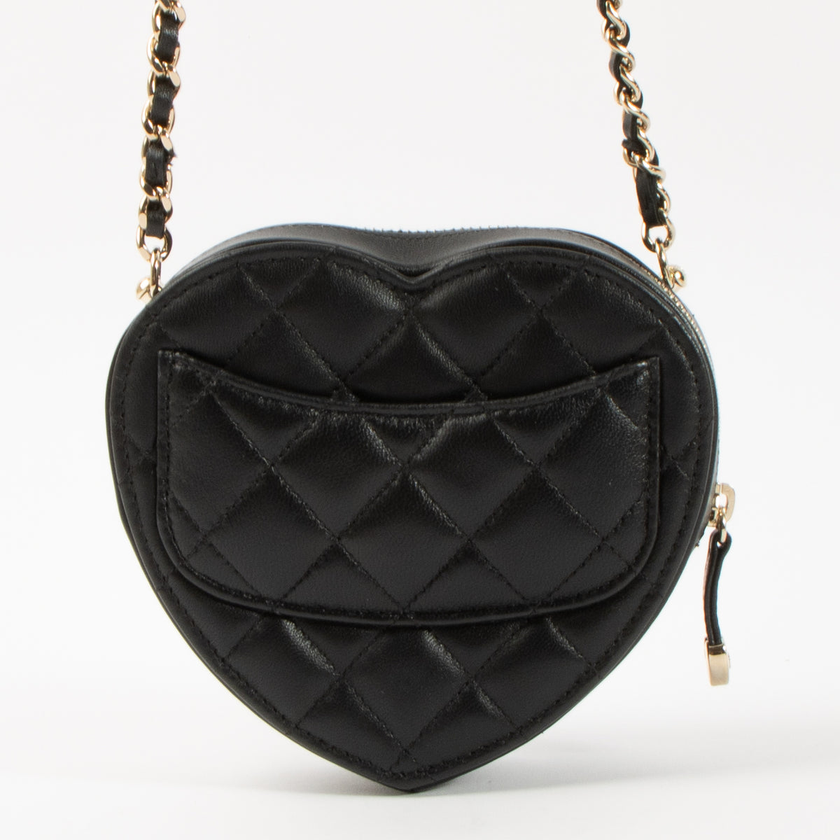 Shop this authentic Chanel Black Quilted Lambskin CC In Love Heart Clutch With Chain pre-loved on labellov.com