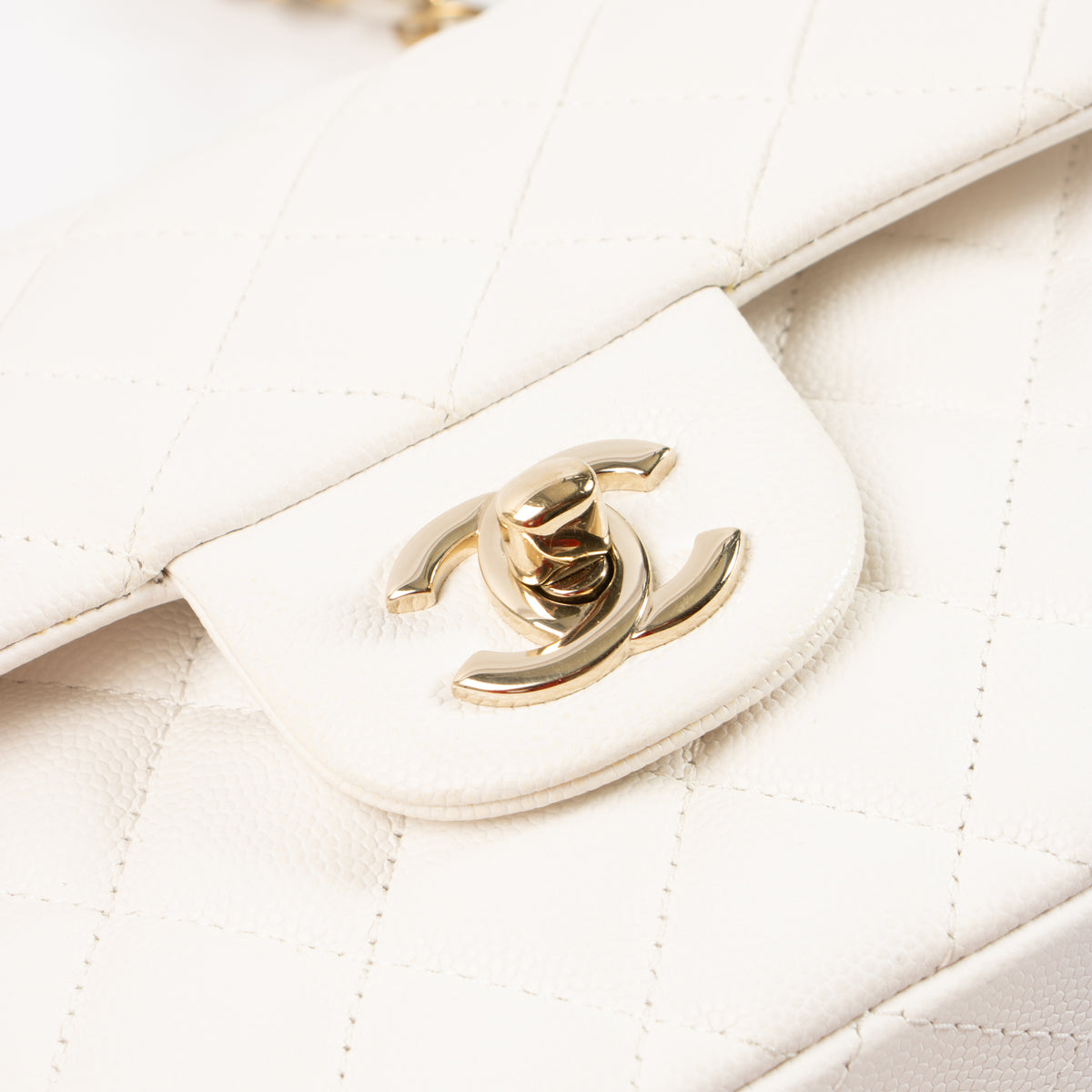 Chanel White Caviar Small Classic Handbag