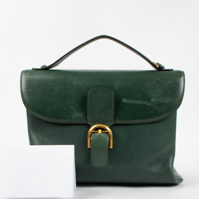 Show this authentic Delvaux Green Leather Brillant Briefcase pre-loved on Labellov.com
