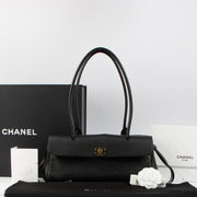 Shop this authentic luxury Chanel 26S Black Grained Calfskin Small Urban Essential East West Shopping Tote Bag Pre-Loved on Labellov.com