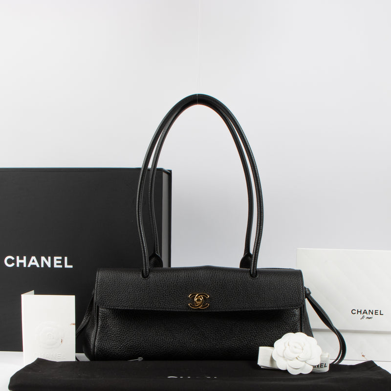 Shop this authentic luxury Chanel 26S Black Grained Calfskin Small Urban Essential East West Shopping Tote Bag Pre-Loved on Labellov.com